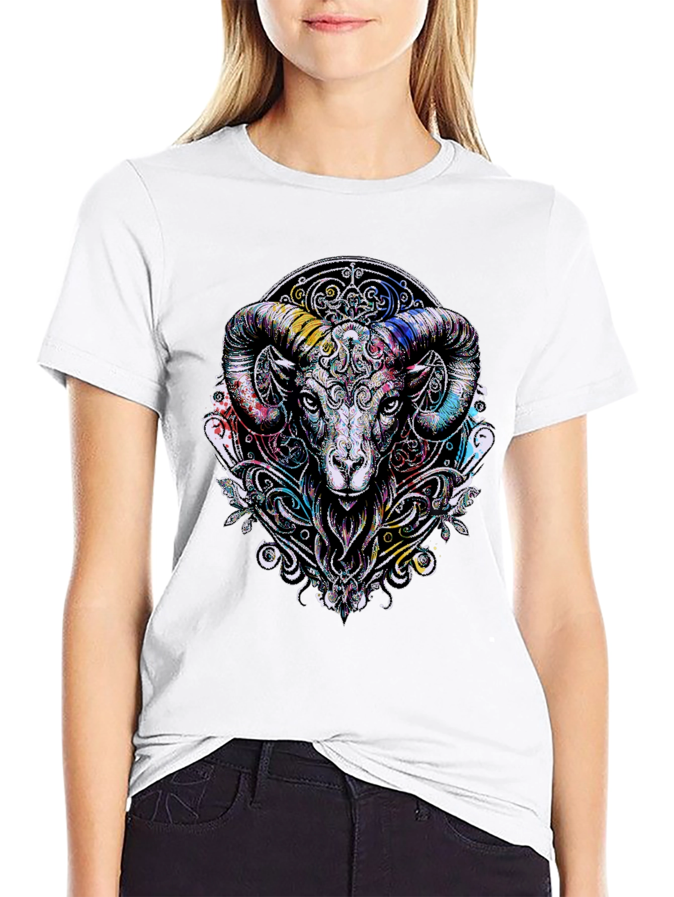 Black Aries Ram Graphic Black T-Shirt view 9