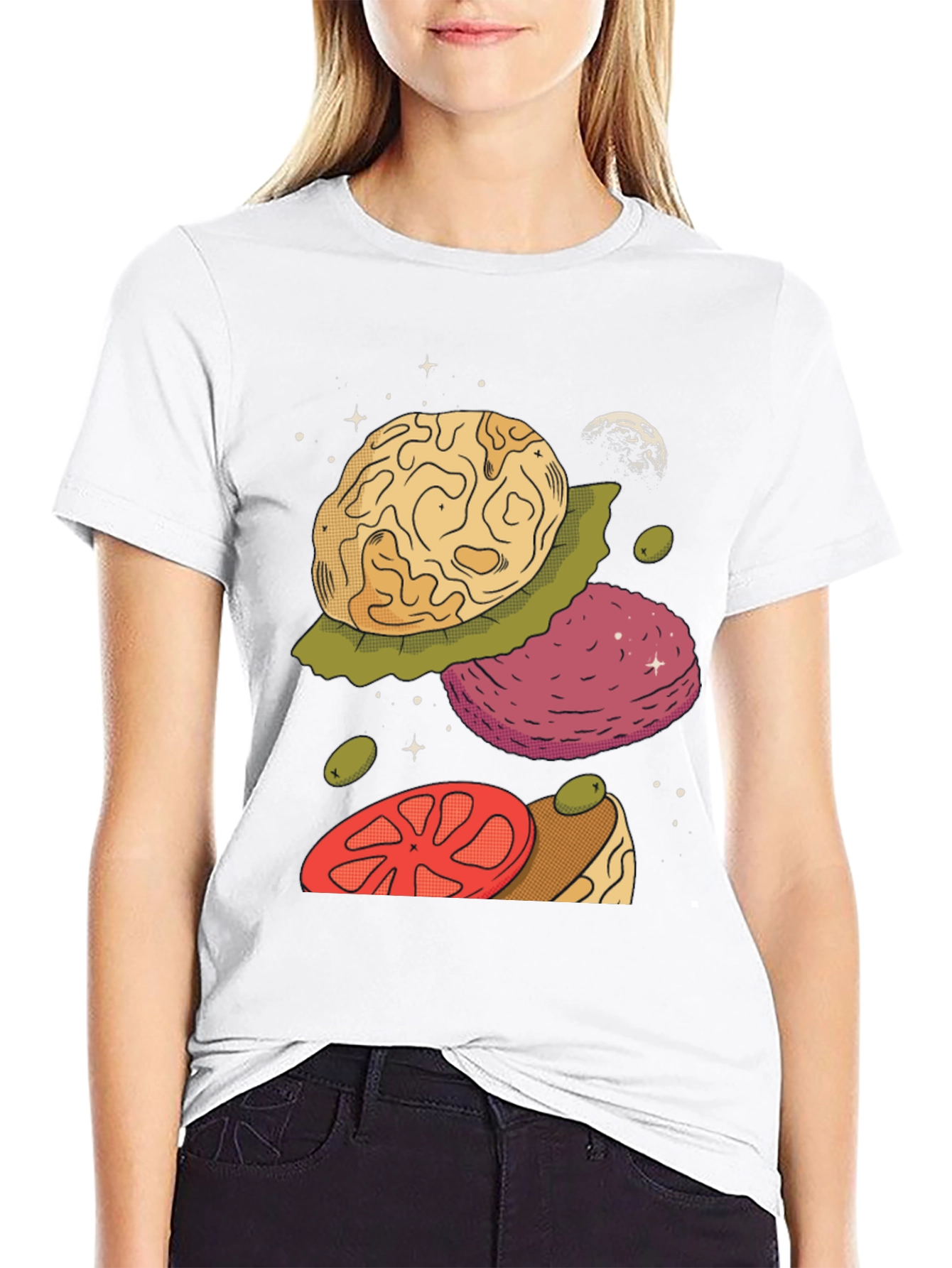 Black Cosmic Burger Graphic Tee - Unique Space Food Design view 9