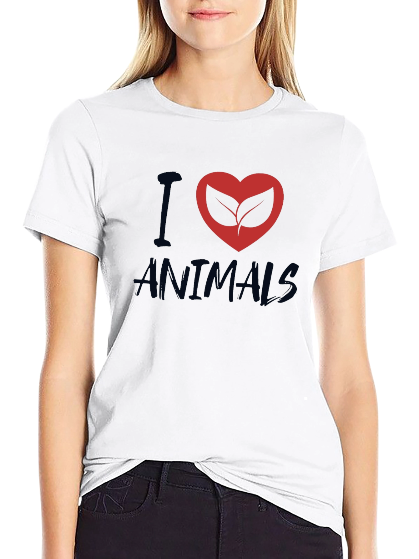 Black I Heart Animals Graphic T-Shirt - Vegan Friendly view 9