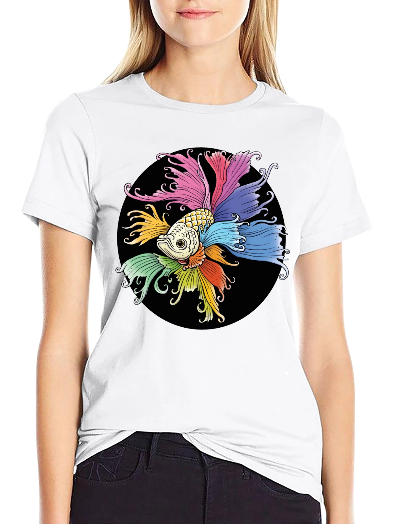 Black Colorful Betta Fish Graphic T-Shirt view 9