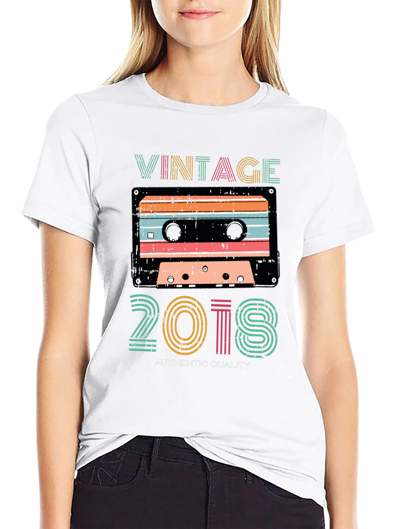 Black Vintage 2018 Cassette Tape Graphic T-Shirt view 9