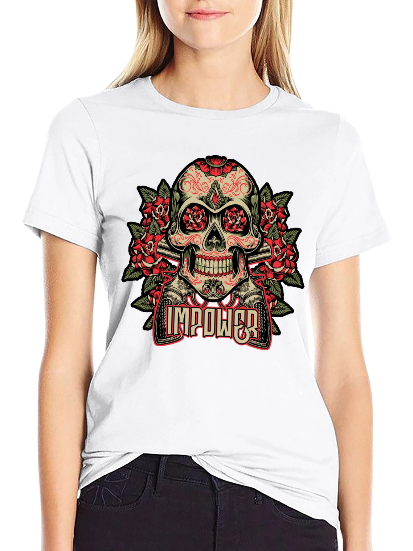 Black Skull & Roses Graphic T-Shirt - Empower Your Style view 9