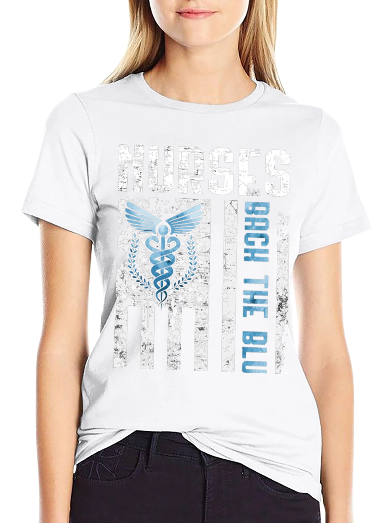 Black Nurses Back The Blue T-Shirt - Healthcare Support Apparel view 9