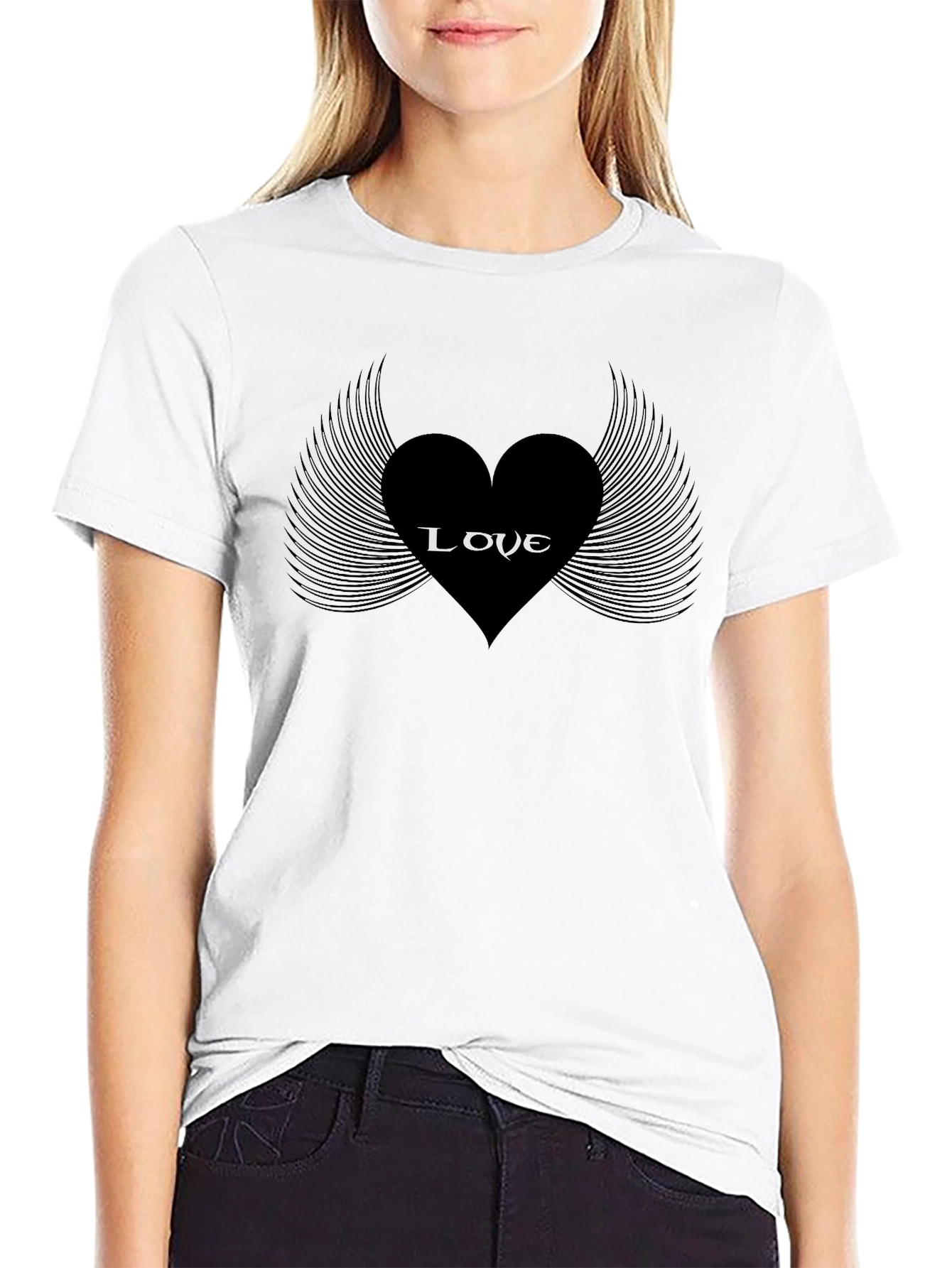 Black Love Heart Wings Graphic Tee - Stylish Black T-Shirt view 9