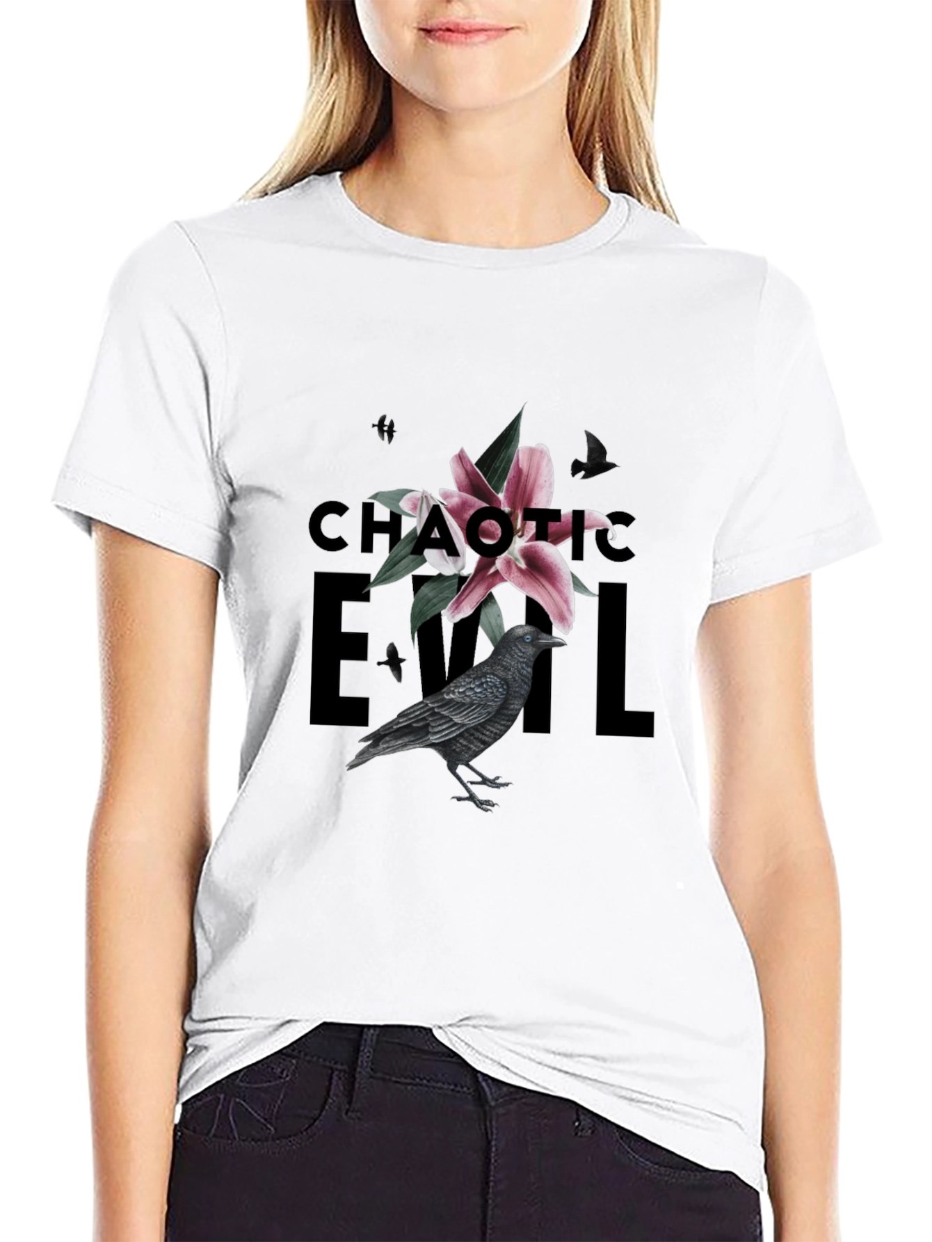 Black Chaotic Evil Raven Graphic Tee - Men's Black T-Shirt view 9