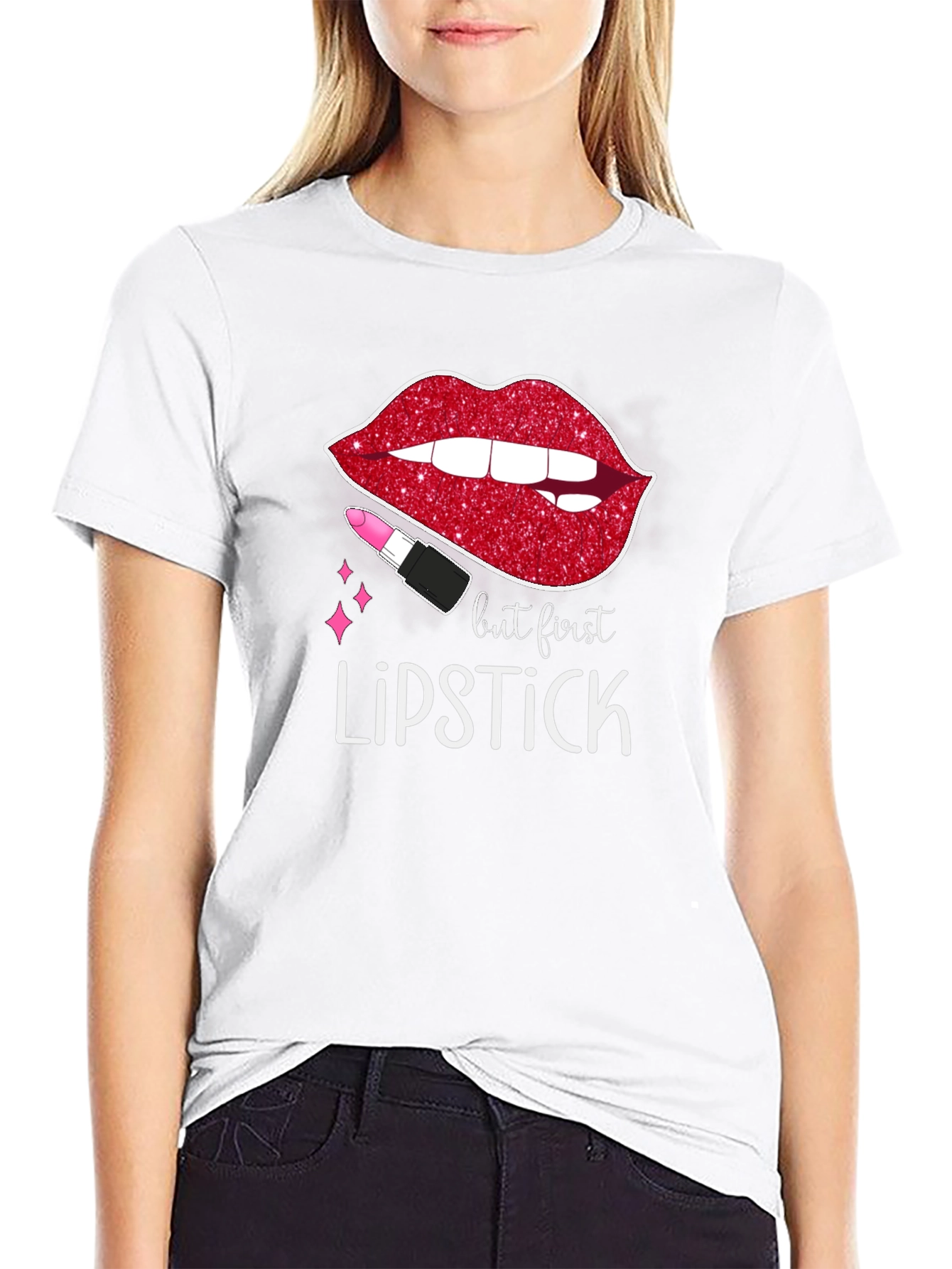 Black But First Lipstick Graphic Tee - Stylish & Trendy view 9