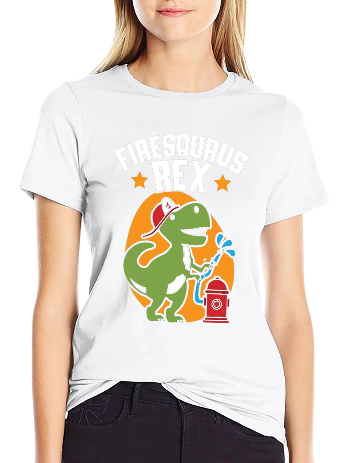 Black Firesaurus Rex Graphic Tee - Firefighter Dinosaur T-Shirt view 9