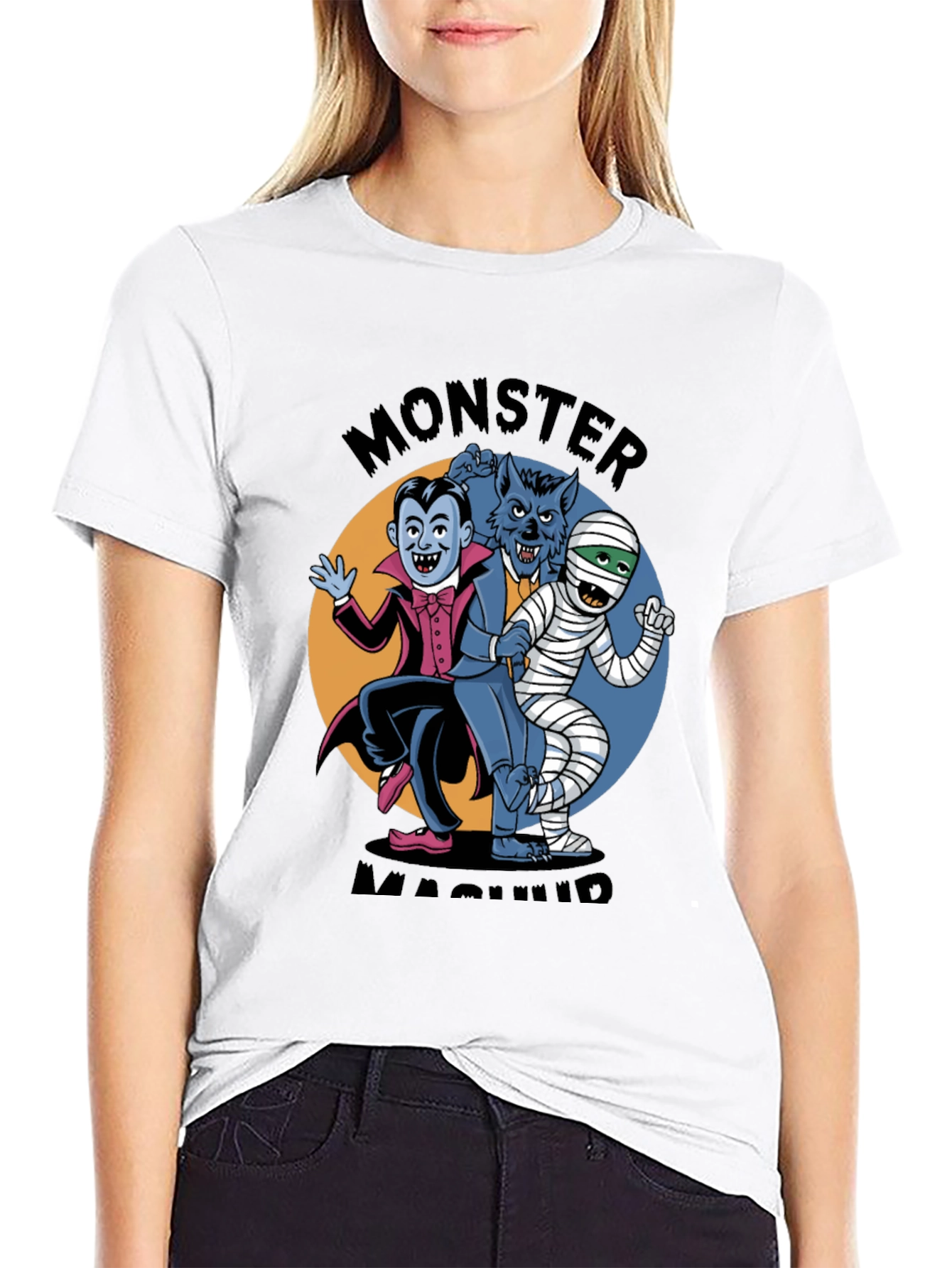 Black Monster Mash T-Shirt: Classic Horror Character Design view 9
