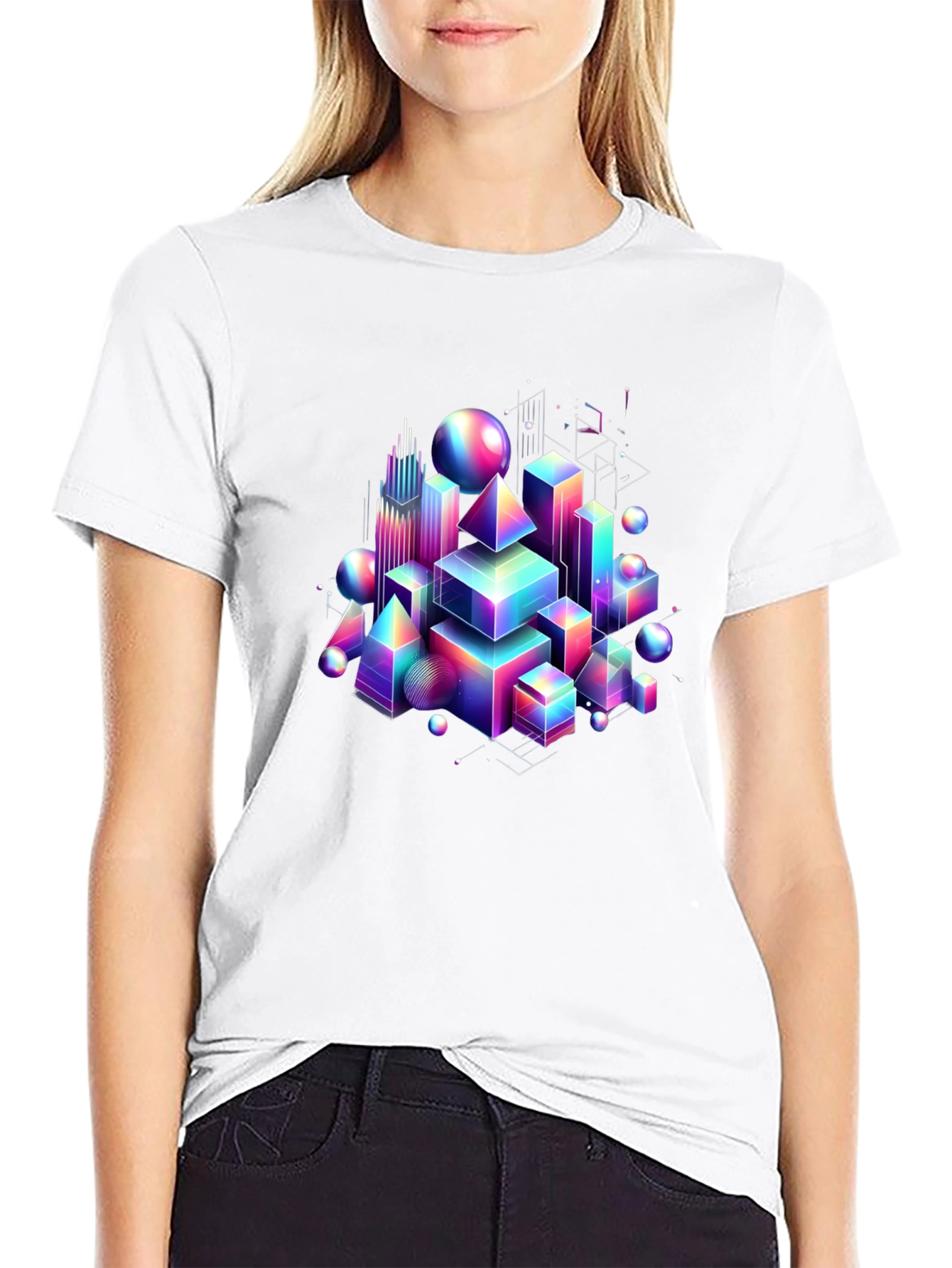 Black Geometric Rainbow T-Shirt - Modern Art Tee view 9