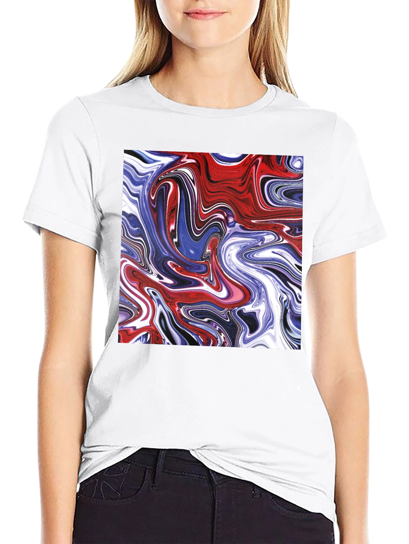 Black Swirled Paint Graphic Tee - Cool Abstract Art T-Shirt view 9