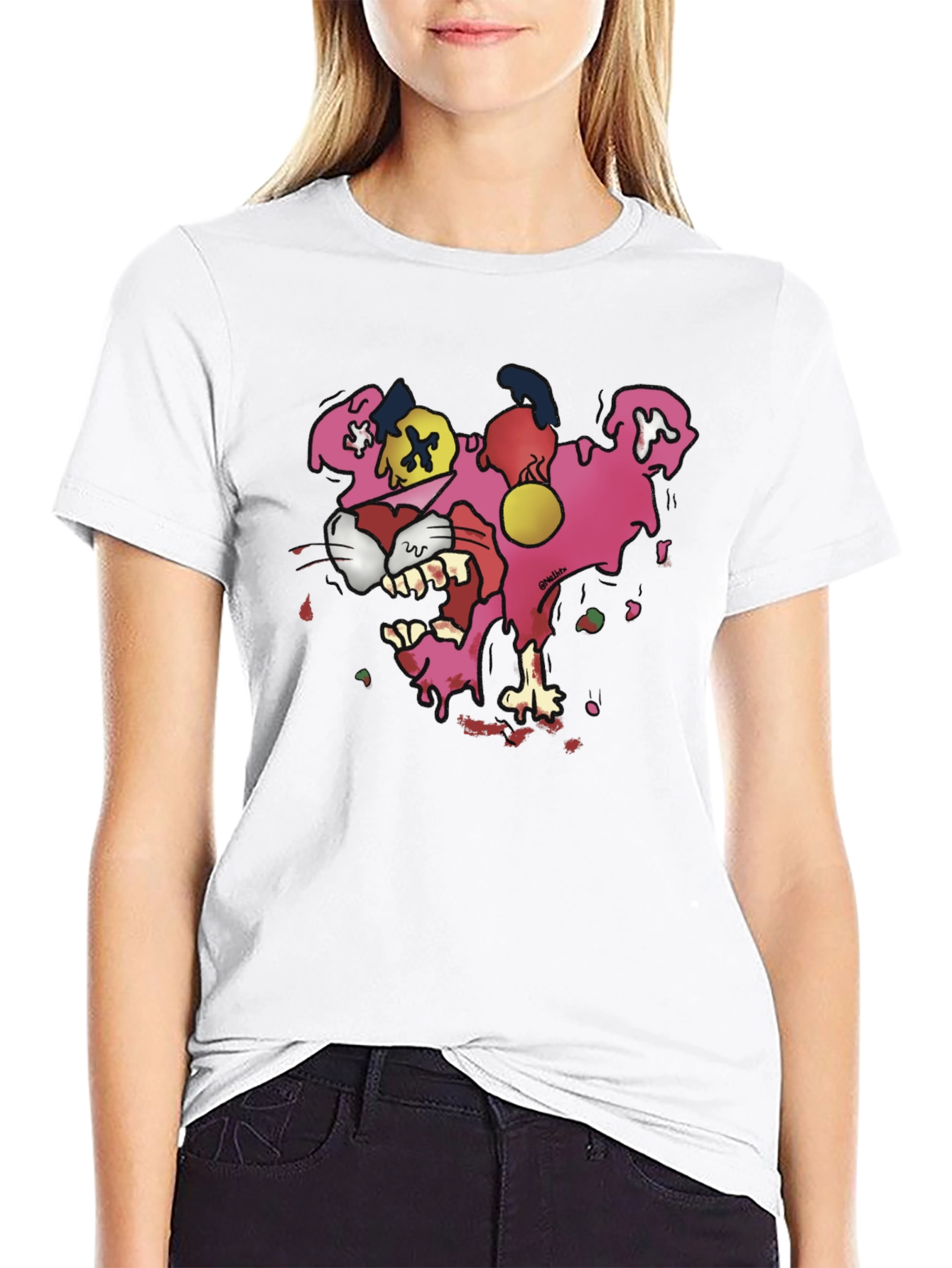 Black Cartoon Pink Panther Graphic T-Shirt view 9
