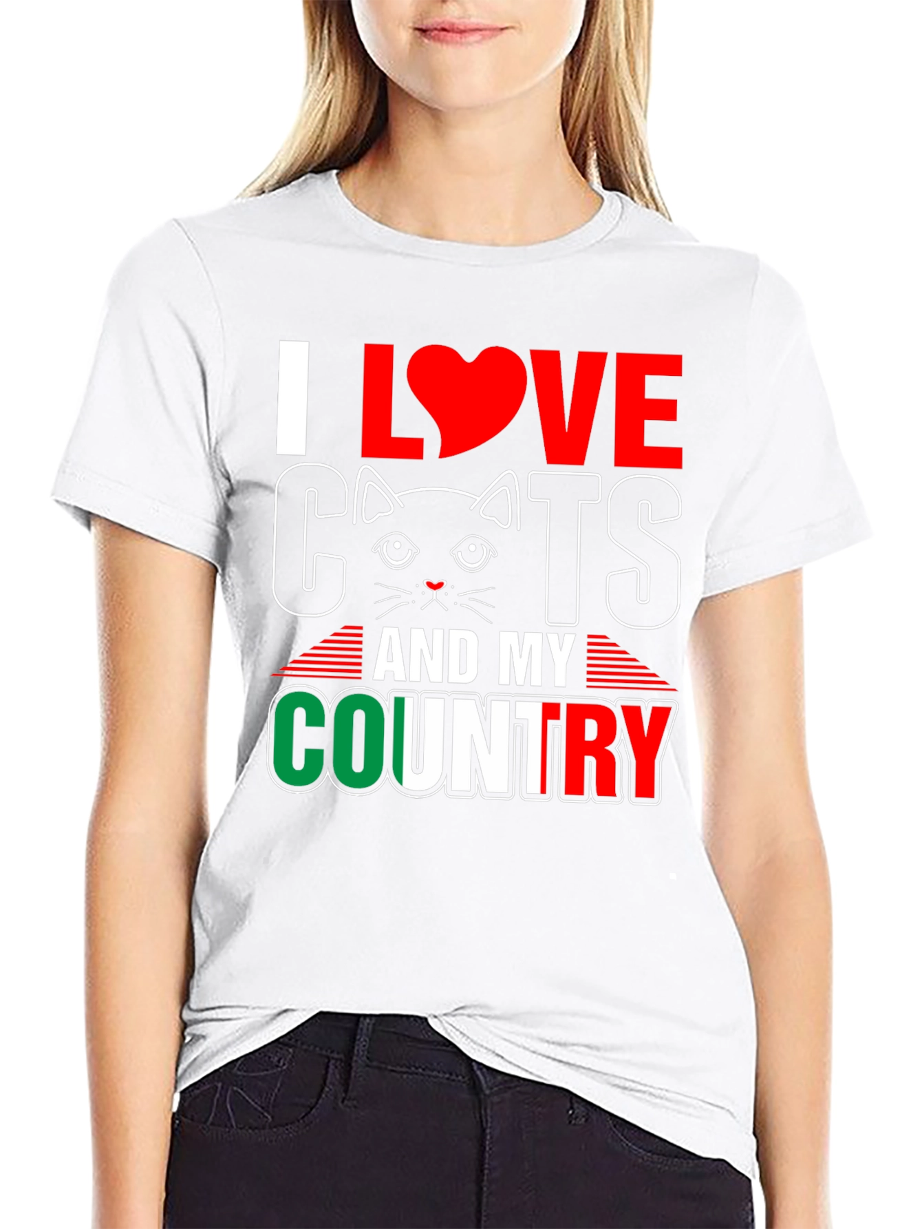 Black I Love Cats and My Country T-Shirt view 9