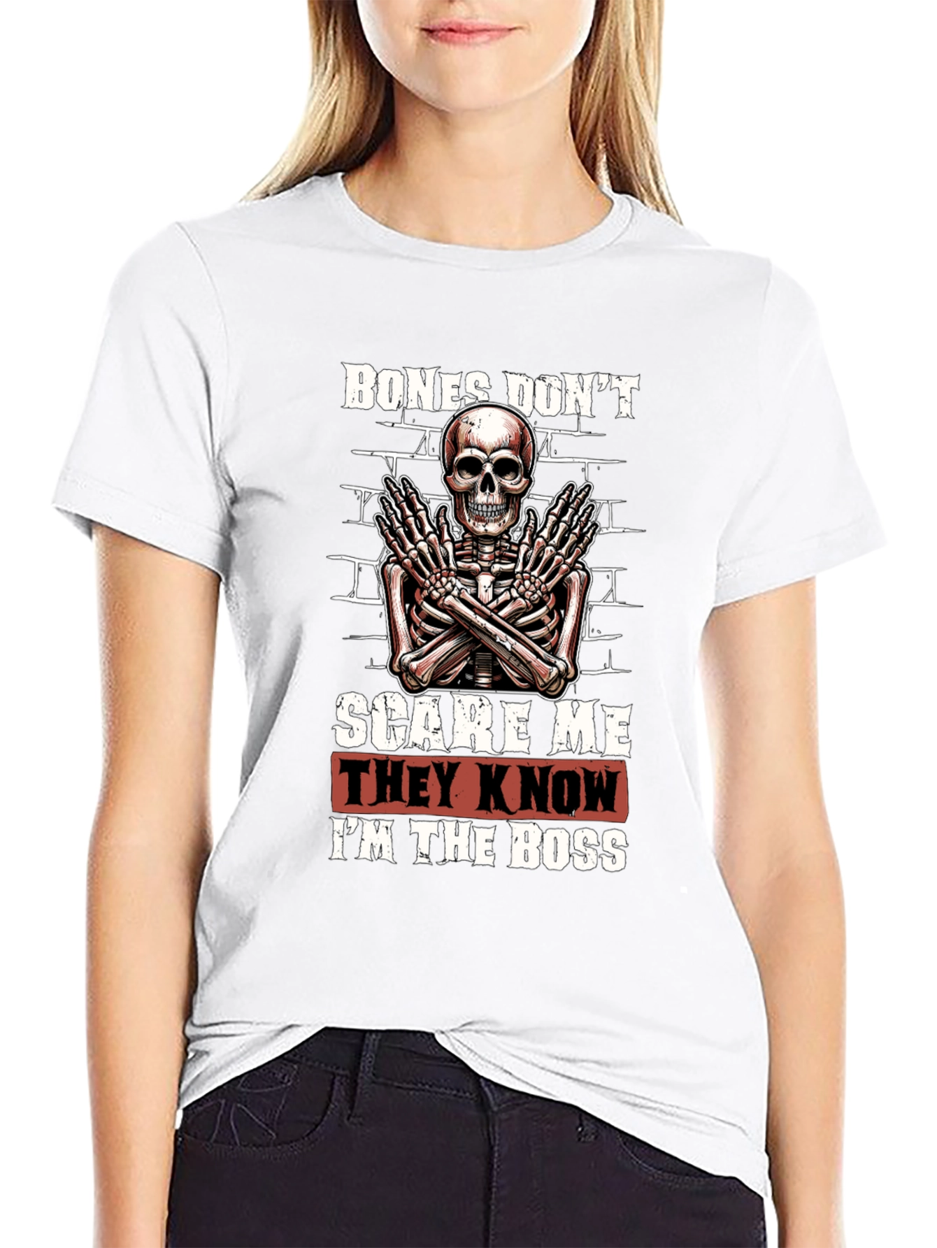 Black Bones Don't Scare Me Skeleton Graphic Tee view 9