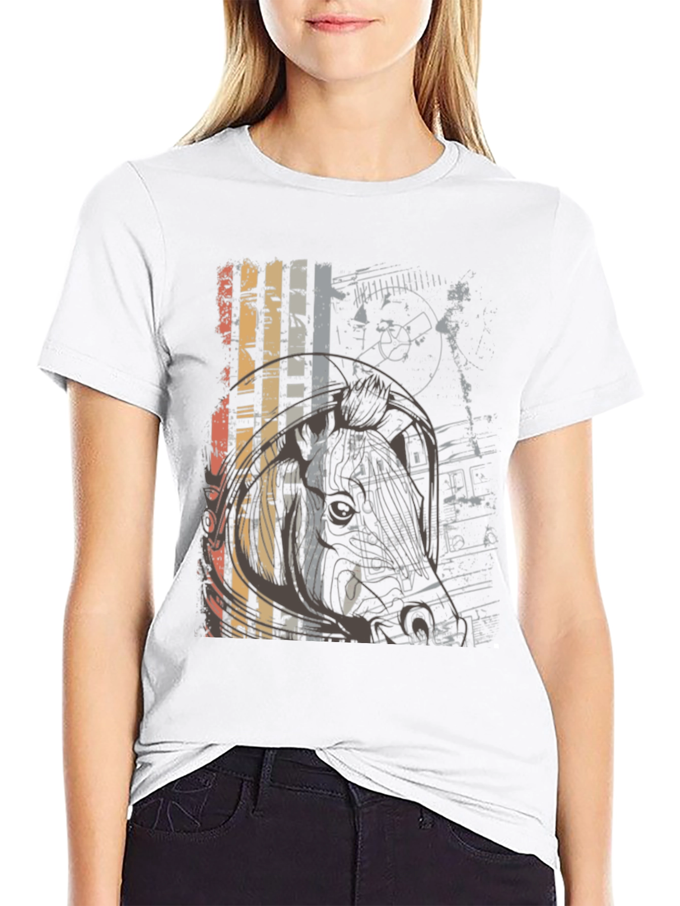 Black Retro Graphic Print Crew Neck T-Shirt view 9