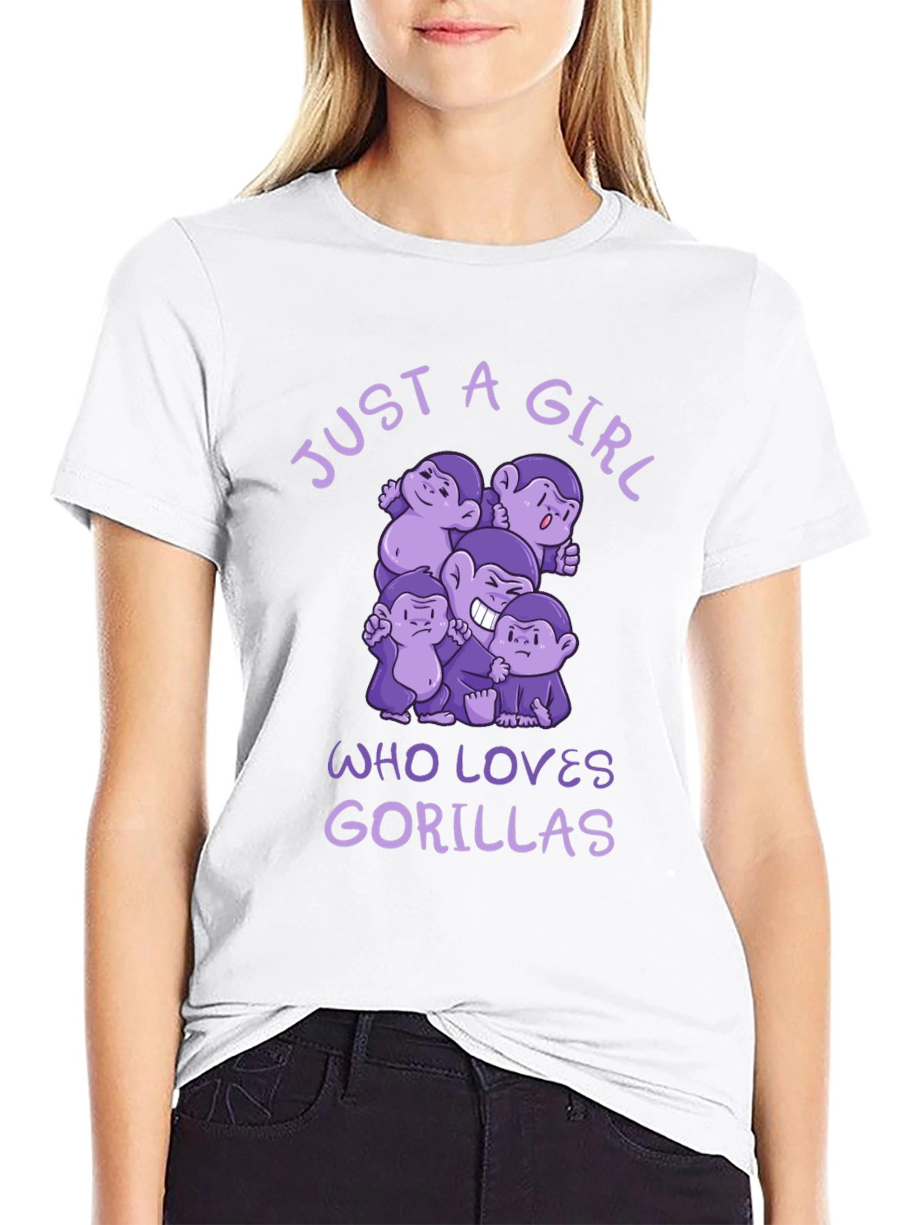 Black Just A Girl Who Loves Gorillas Black T-Shirt view 9