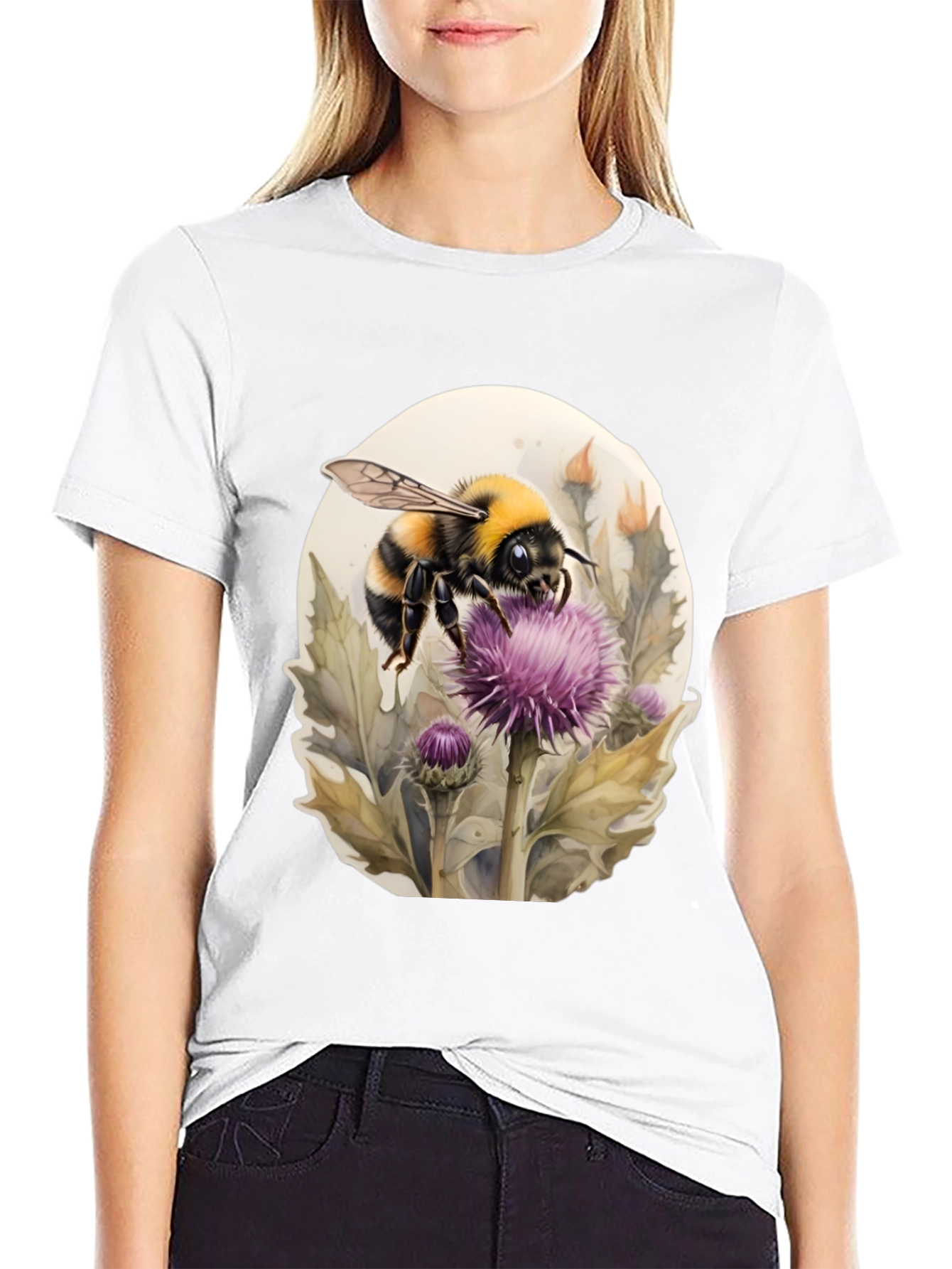 Black Bumble Bee on Thistle Black T-Shirt view 9