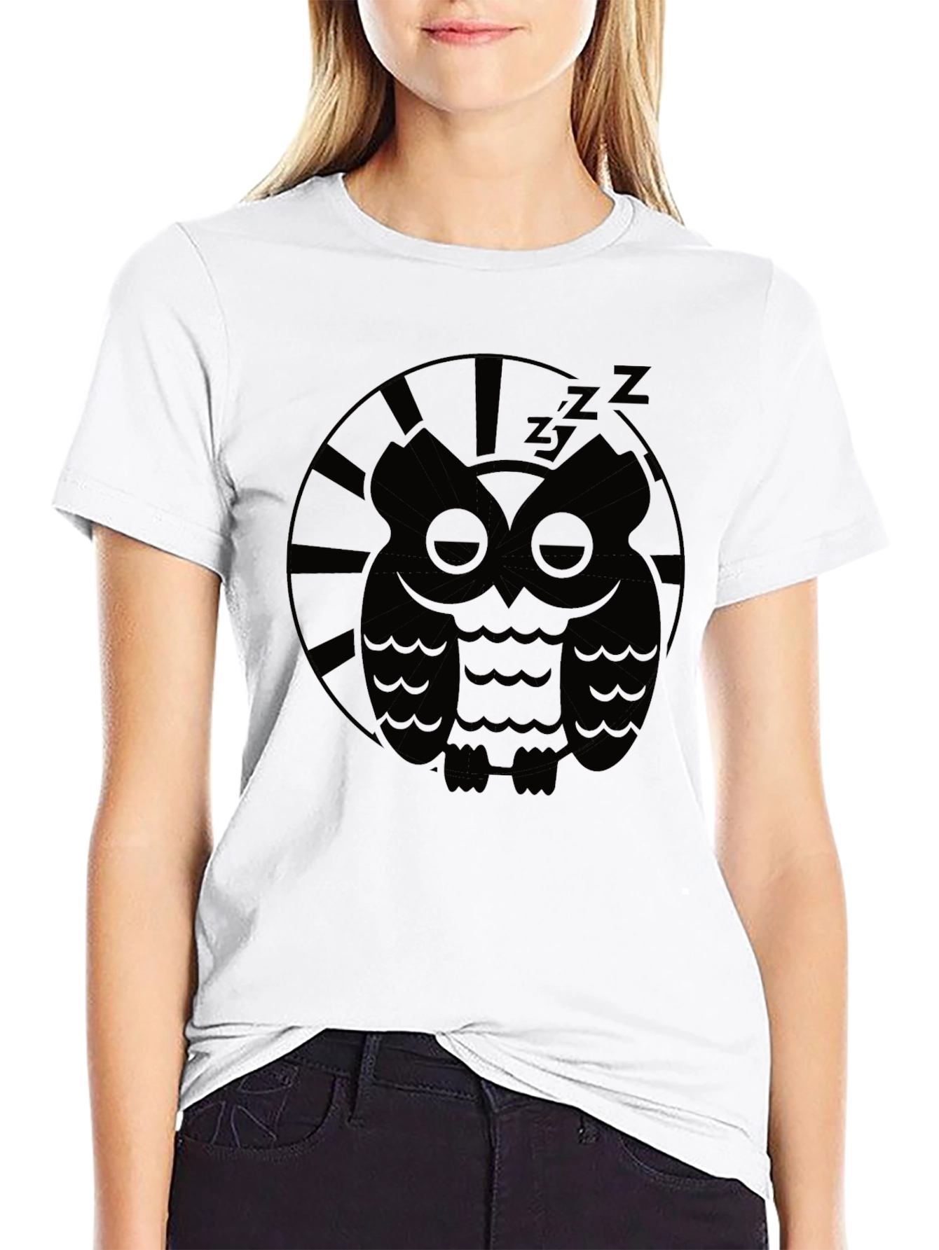 Black Sleepy Owl Graphic Tee - Black Cotton T-Shirt view 9