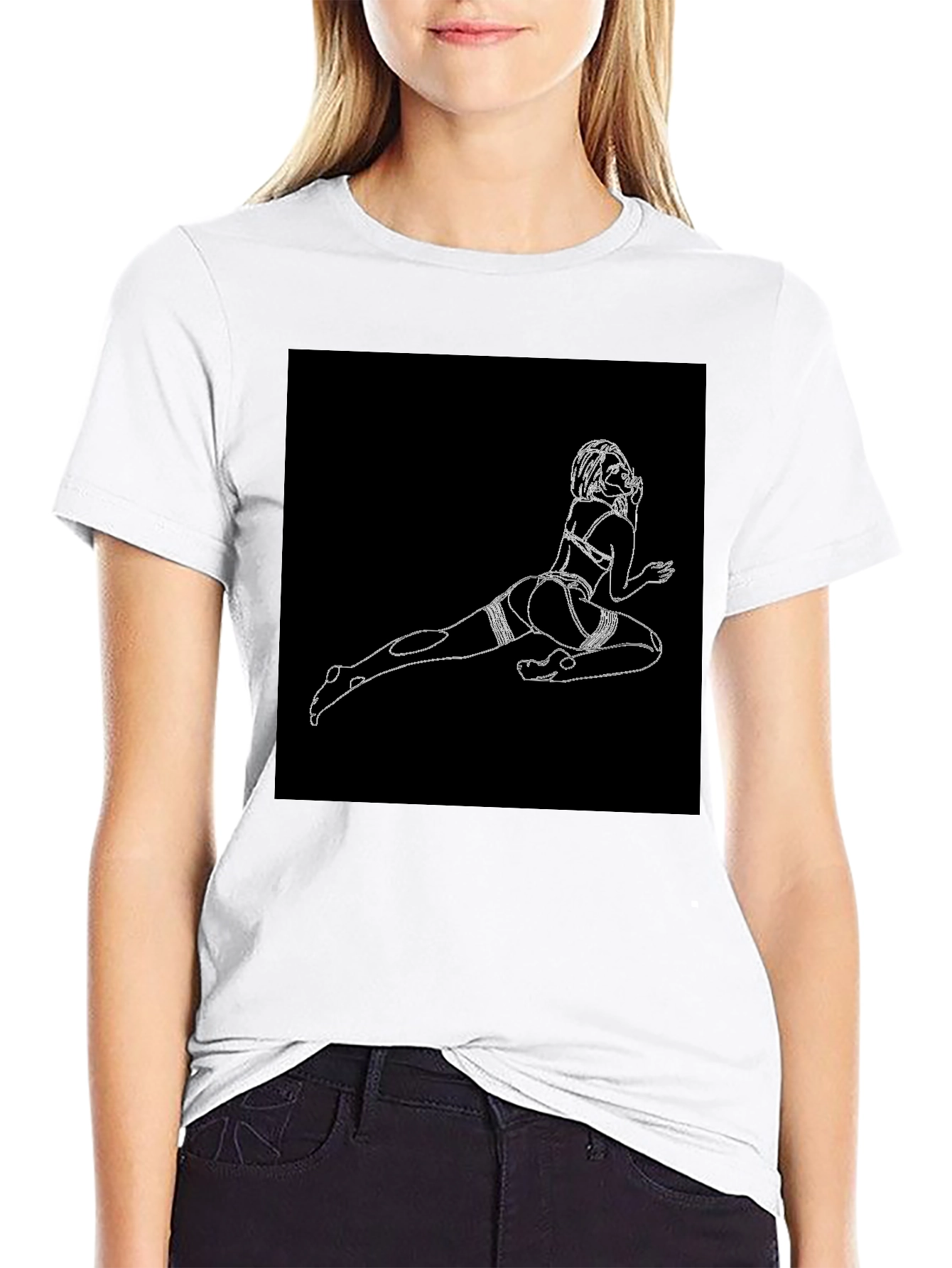 Black Black T-Shirt with Risque Line Art view 9