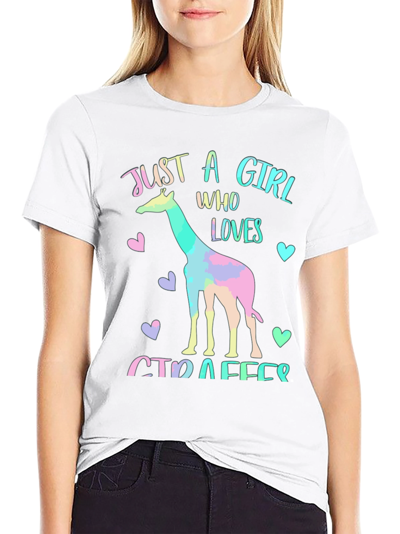 Black Giraffe Lover T-Shirt - Just A Girl Who Loves Giraffes Tee view 9