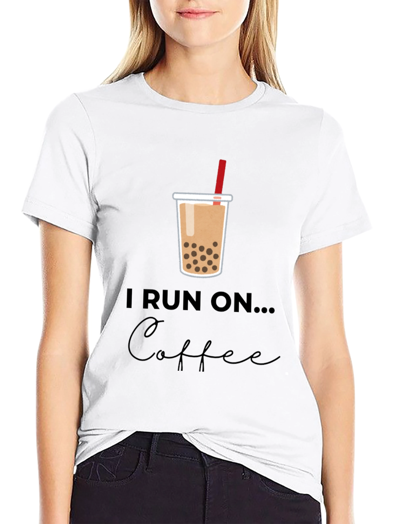 Black I Run on Boba Bubble Tea Graphic T-Shirt view 9