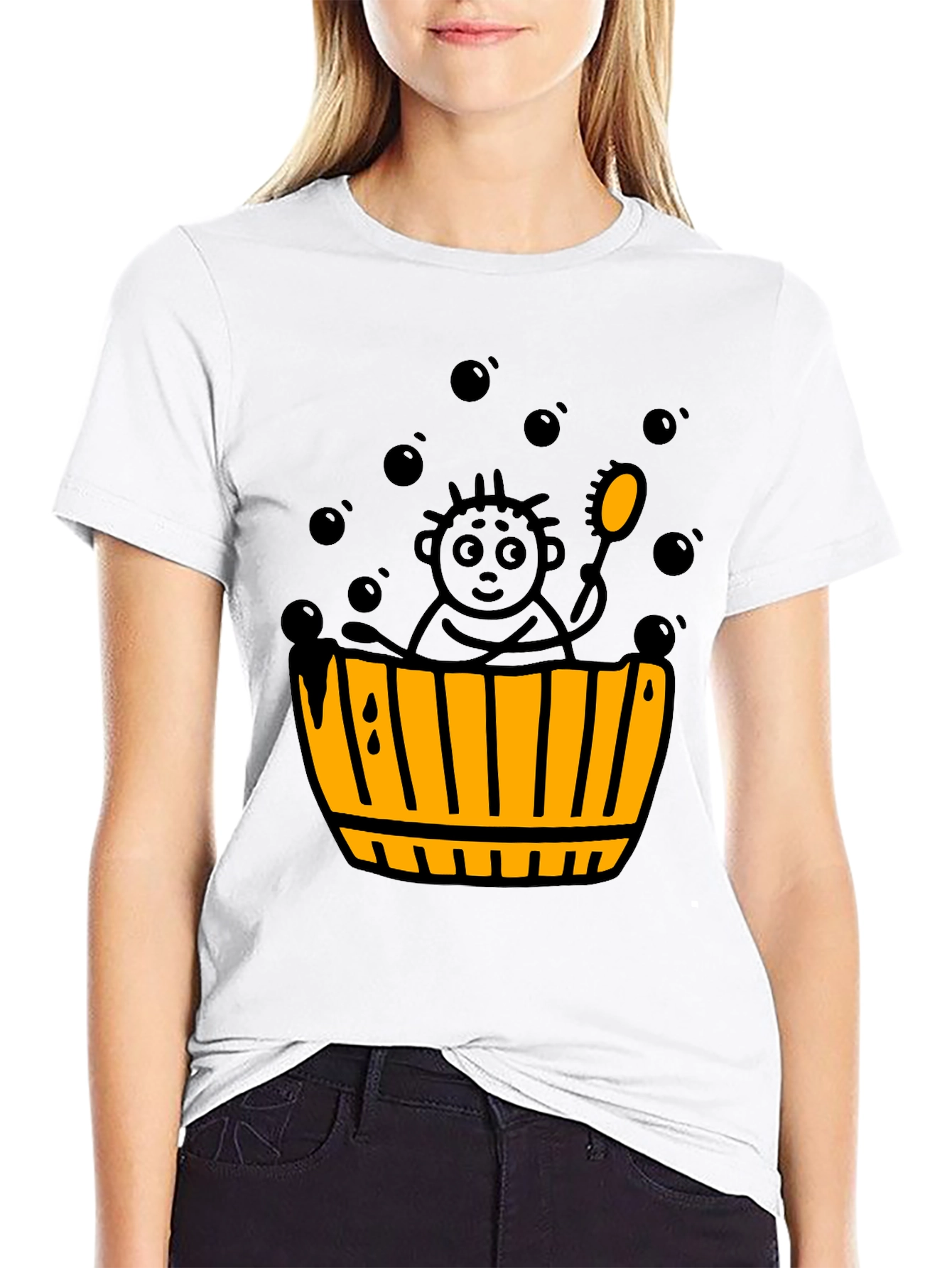 Black Cartoon Bath Time T-Shirt view 9