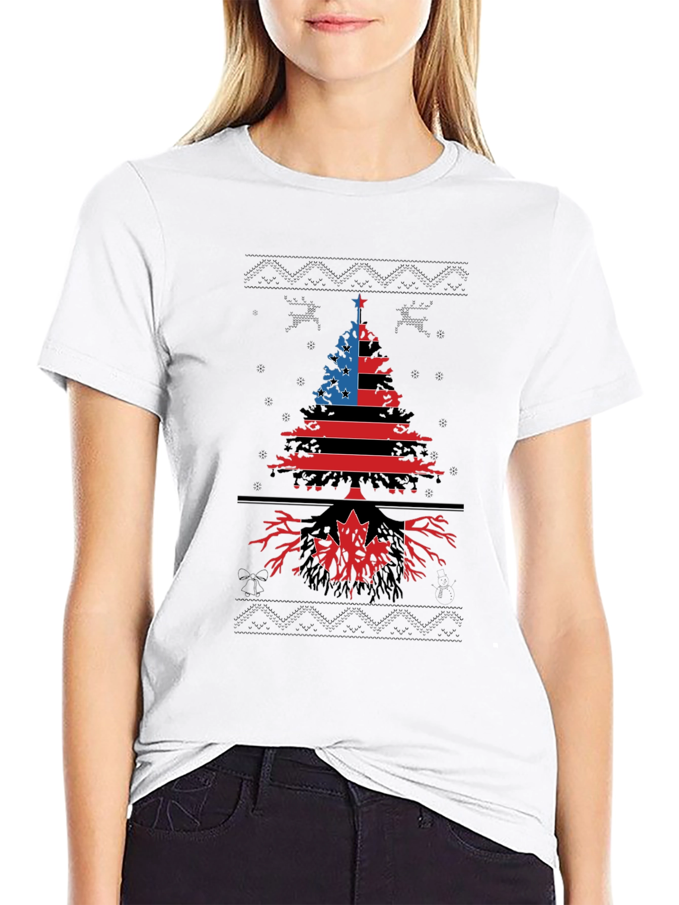 Black USA Canada Roots Christmas Tree Graphic Tee view 9