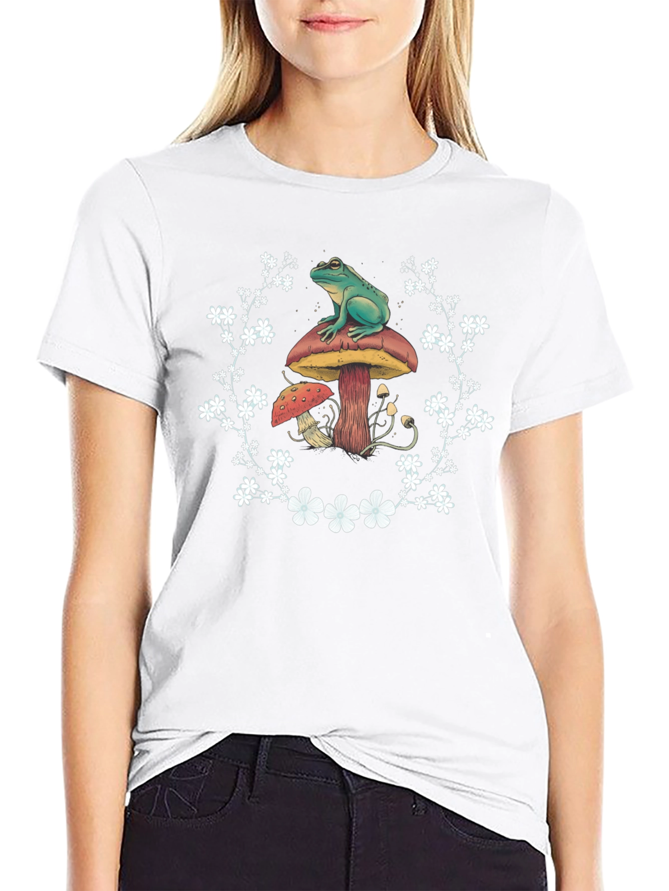 Black Frog and Mushroom T-Shirt - Unique Graphic Tee view 9