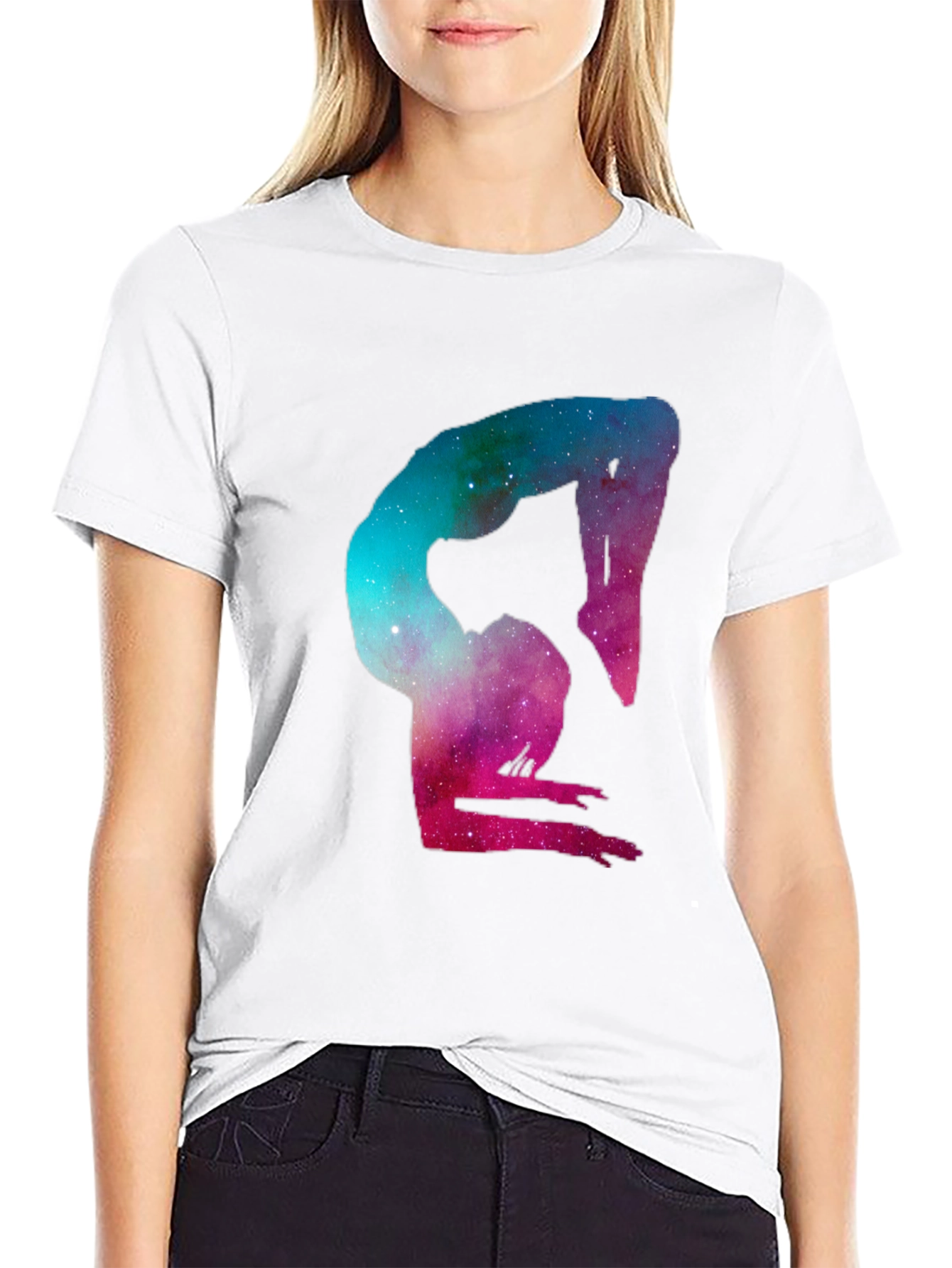 Black Cosmic Yoga Pose Graphic Tee - Black Cotton Blend view 9
