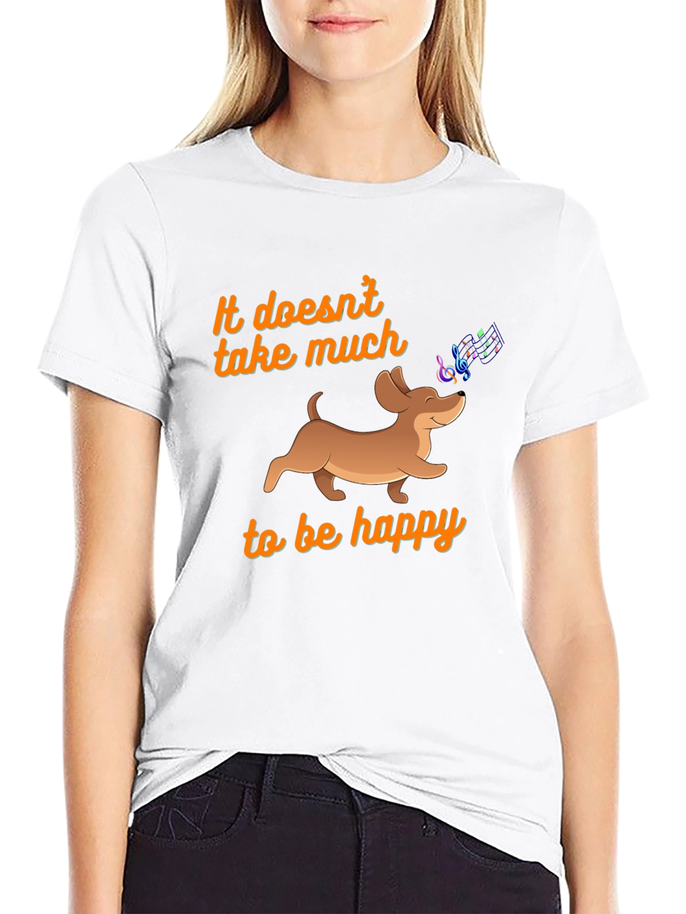 Black Happy Dachshund Music Notes Graphic Tee view 9