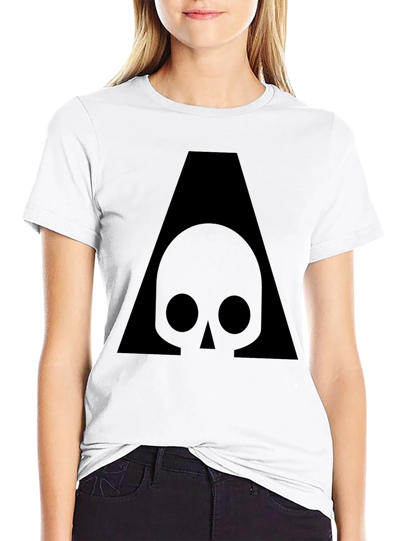 Black Skull & Triangle Graphic Print Black T-Shirt view 9