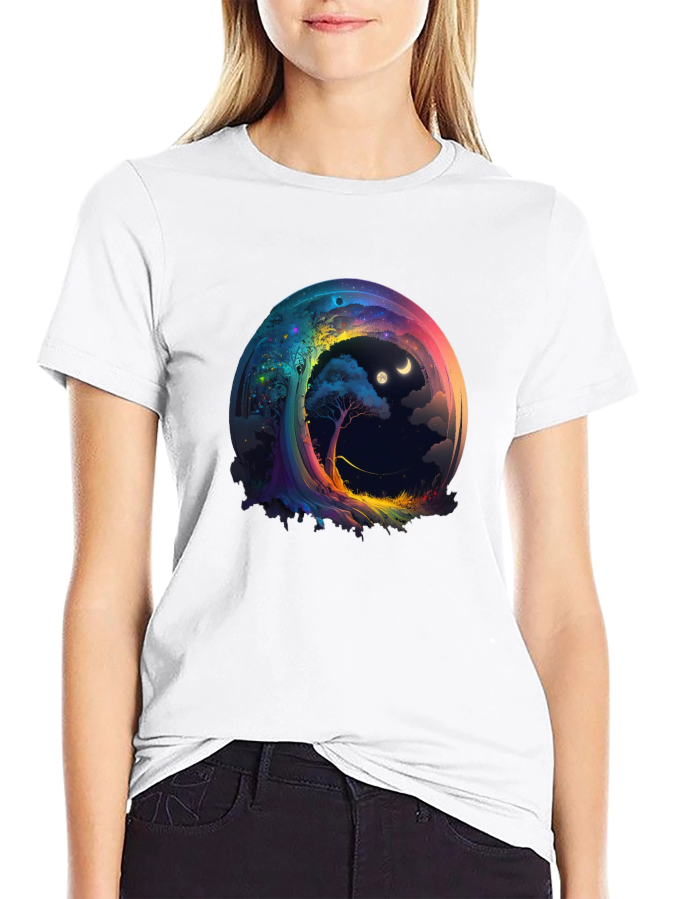 Black Cosmic Dreamscape T-Shirt - Unique Graphic Tee view 9