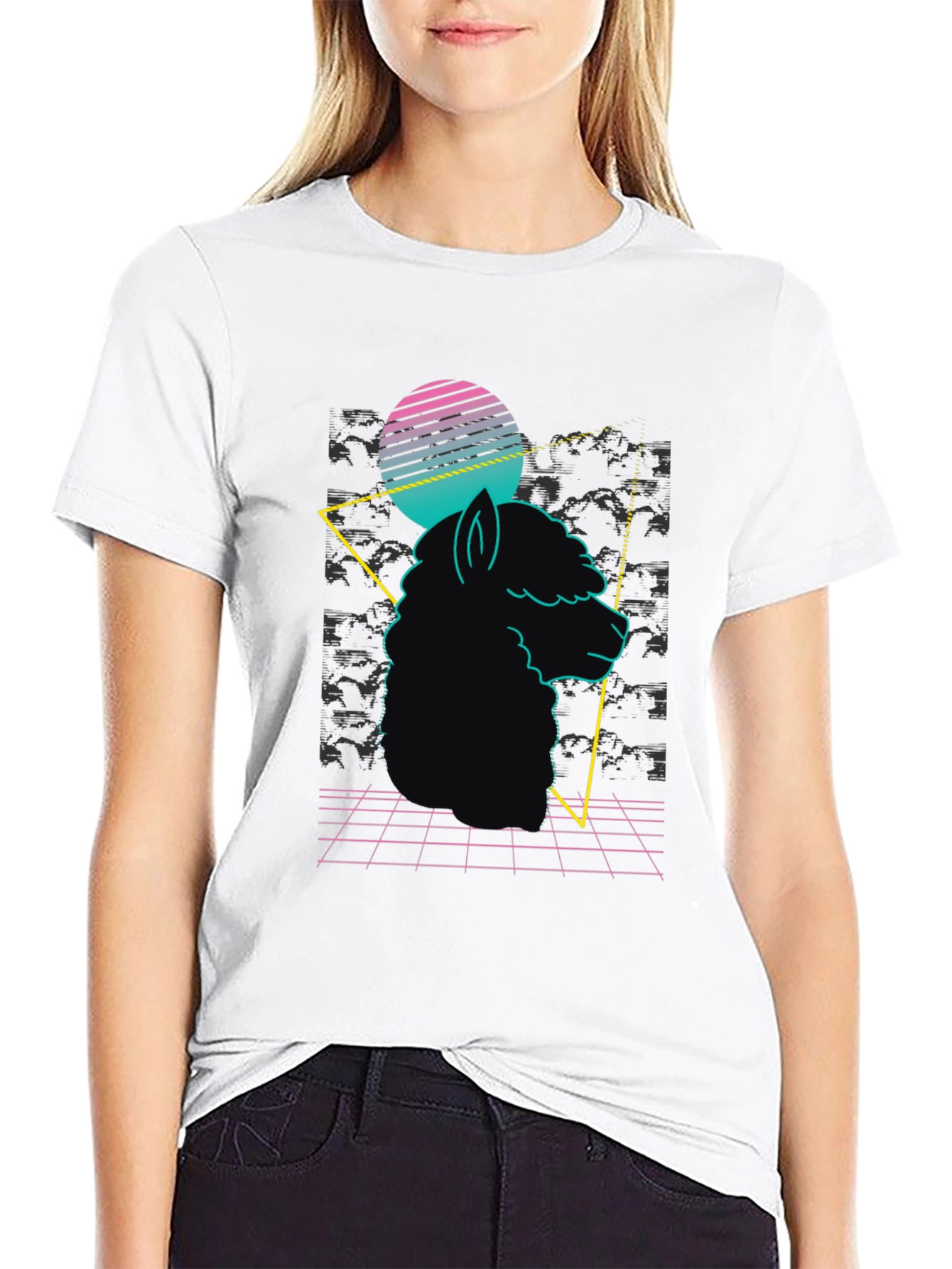 Black Retro Alpaca Black T-Shirt view 9