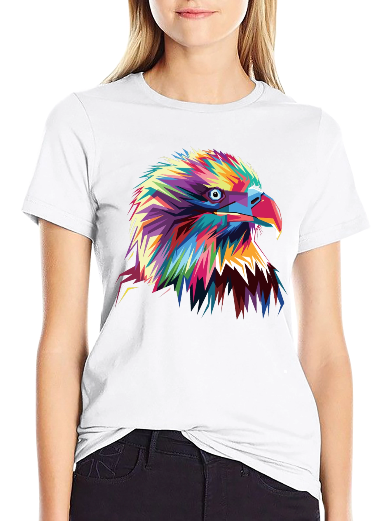 Black Vibrant Eagle Graphic Tee - Bold Colorful Bird Art view 9