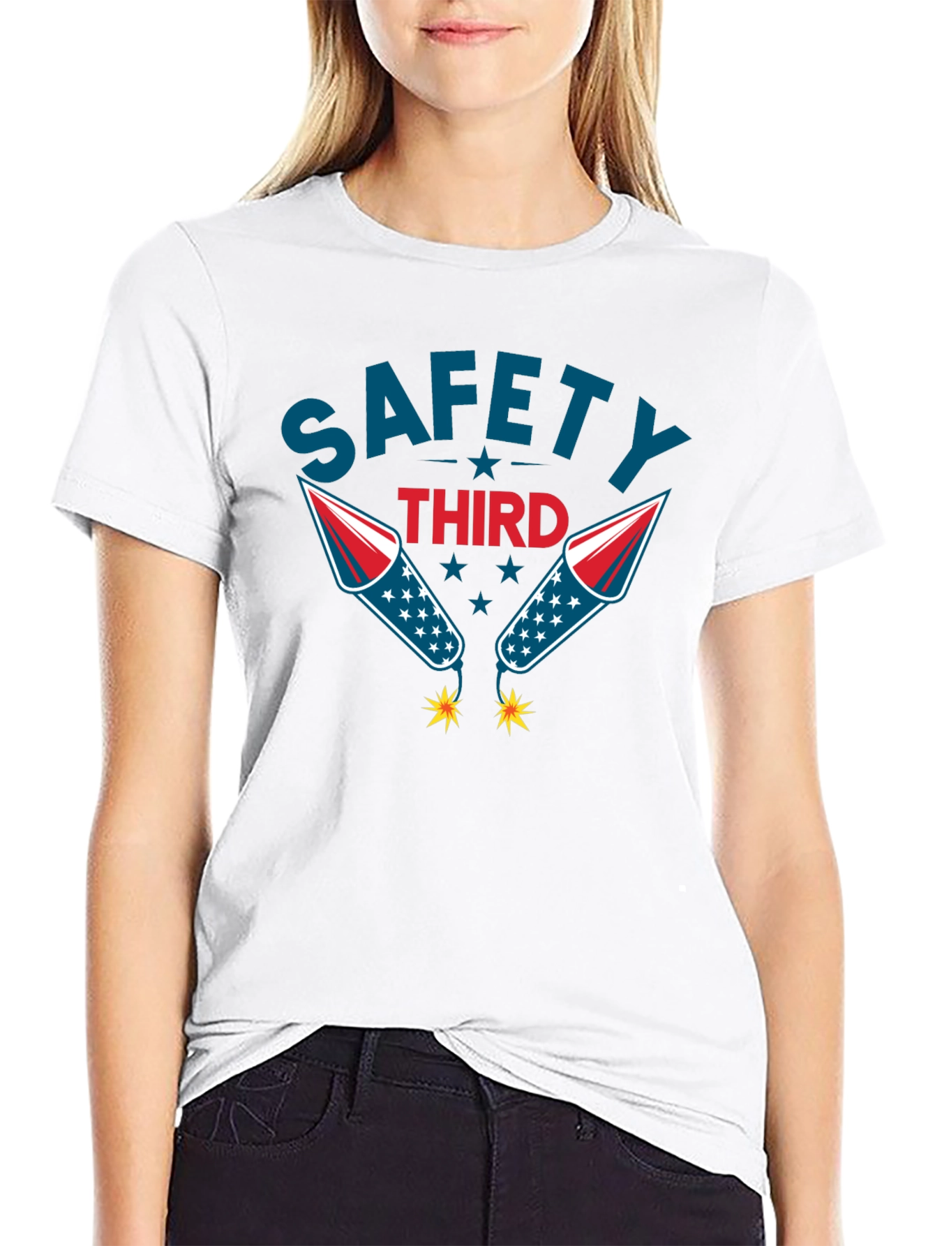 Black Safety Third Graphic Tee Funny Fireworks T-Shirt view 9