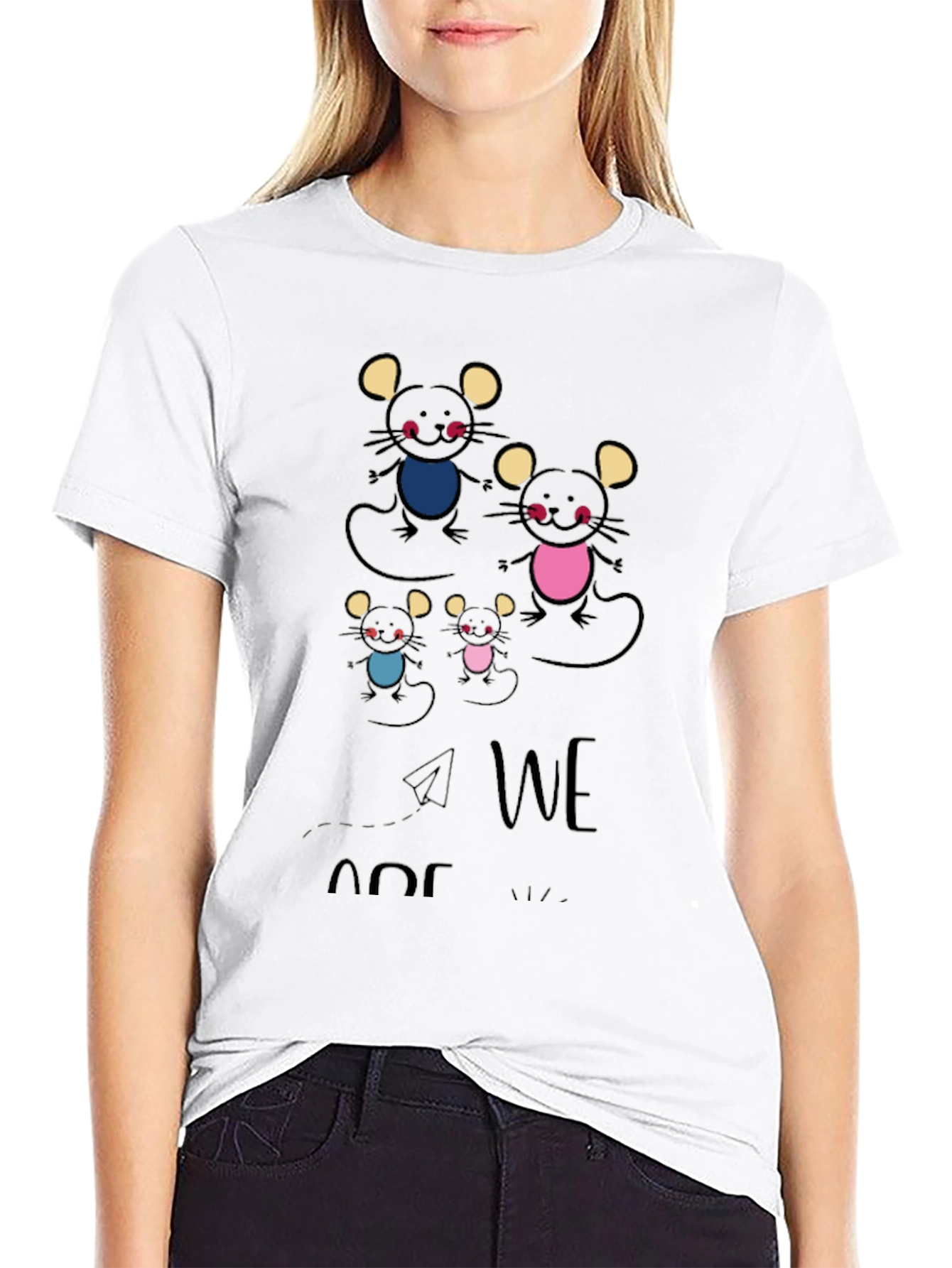 Black Cute Mouse Family Graphic Print T-Shirt view 9