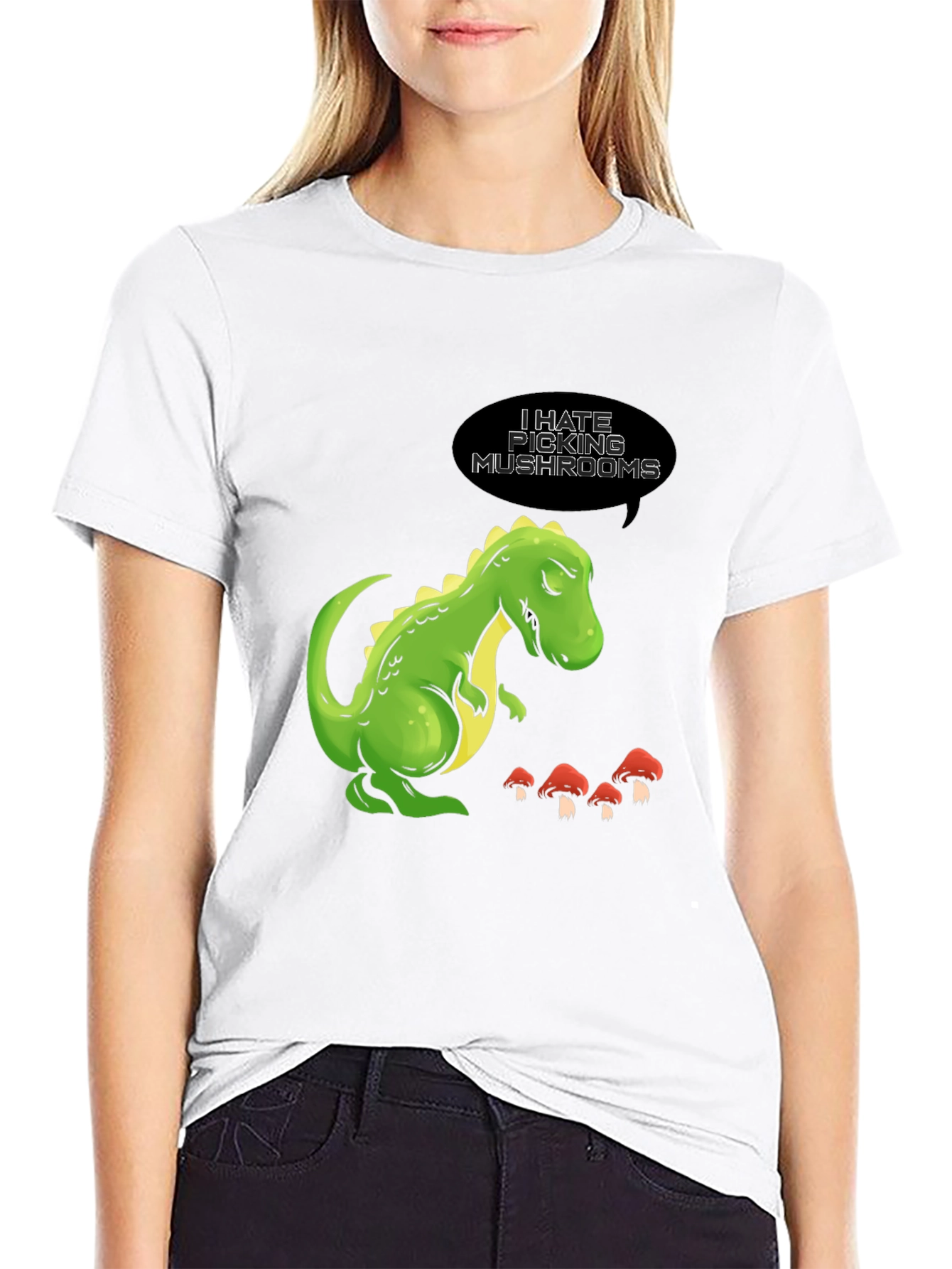 Black Funny Dinosaur T-Shirt - I Hate Picking Mushrooms view 9