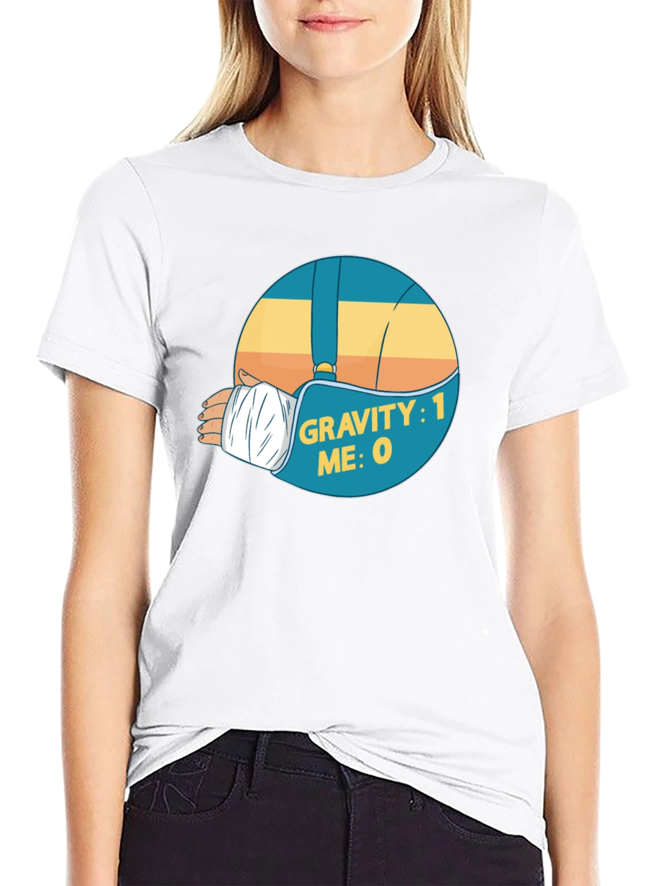 Black Gravity: 1 Me: 0 Funny Broken Arm T-Shirt view 9