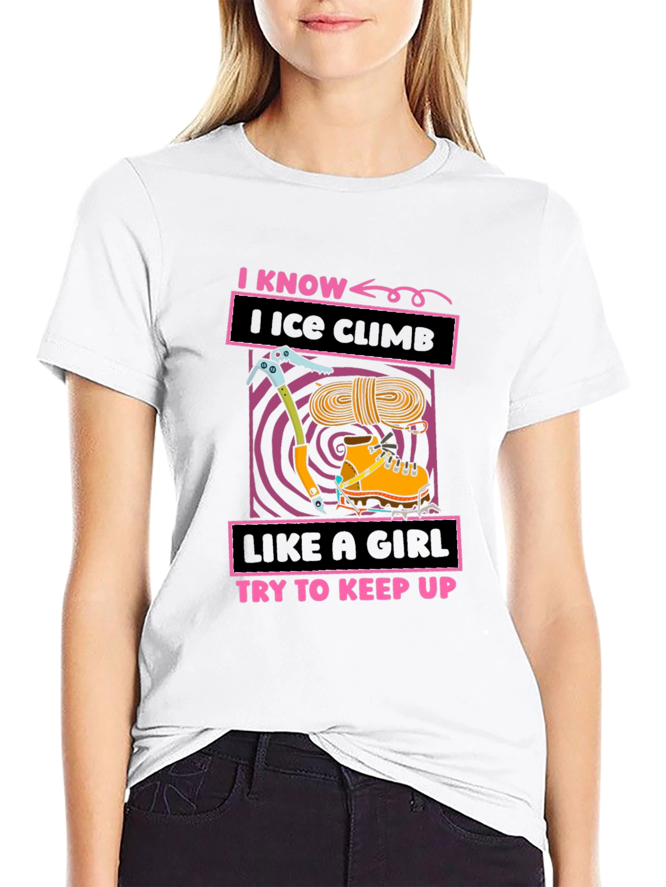 Black I Know I Ice Climb Like a Girl T-Shirt view 9