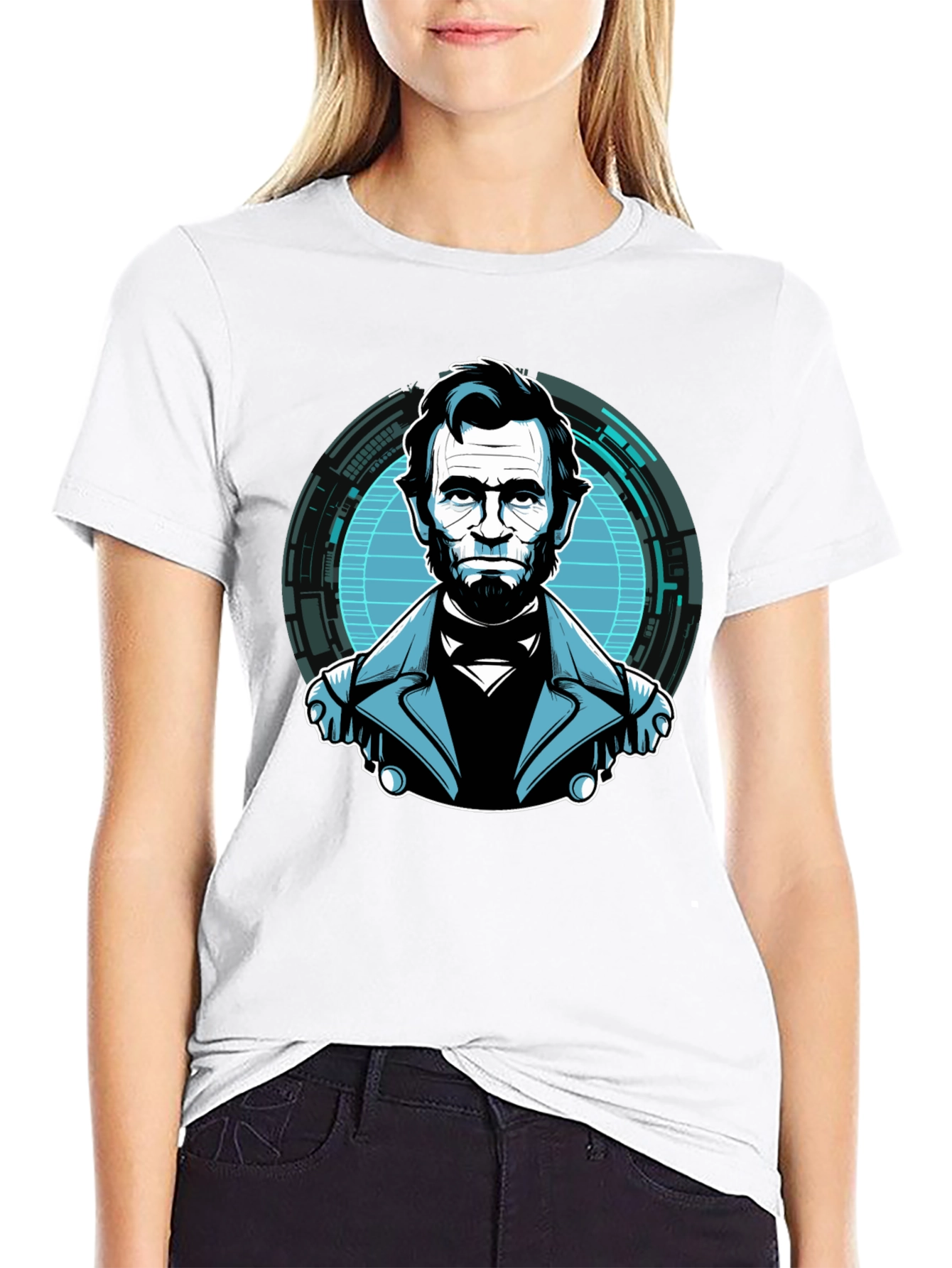 Black Abe Lincoln Tech Graphic Black T-Shirt view 9