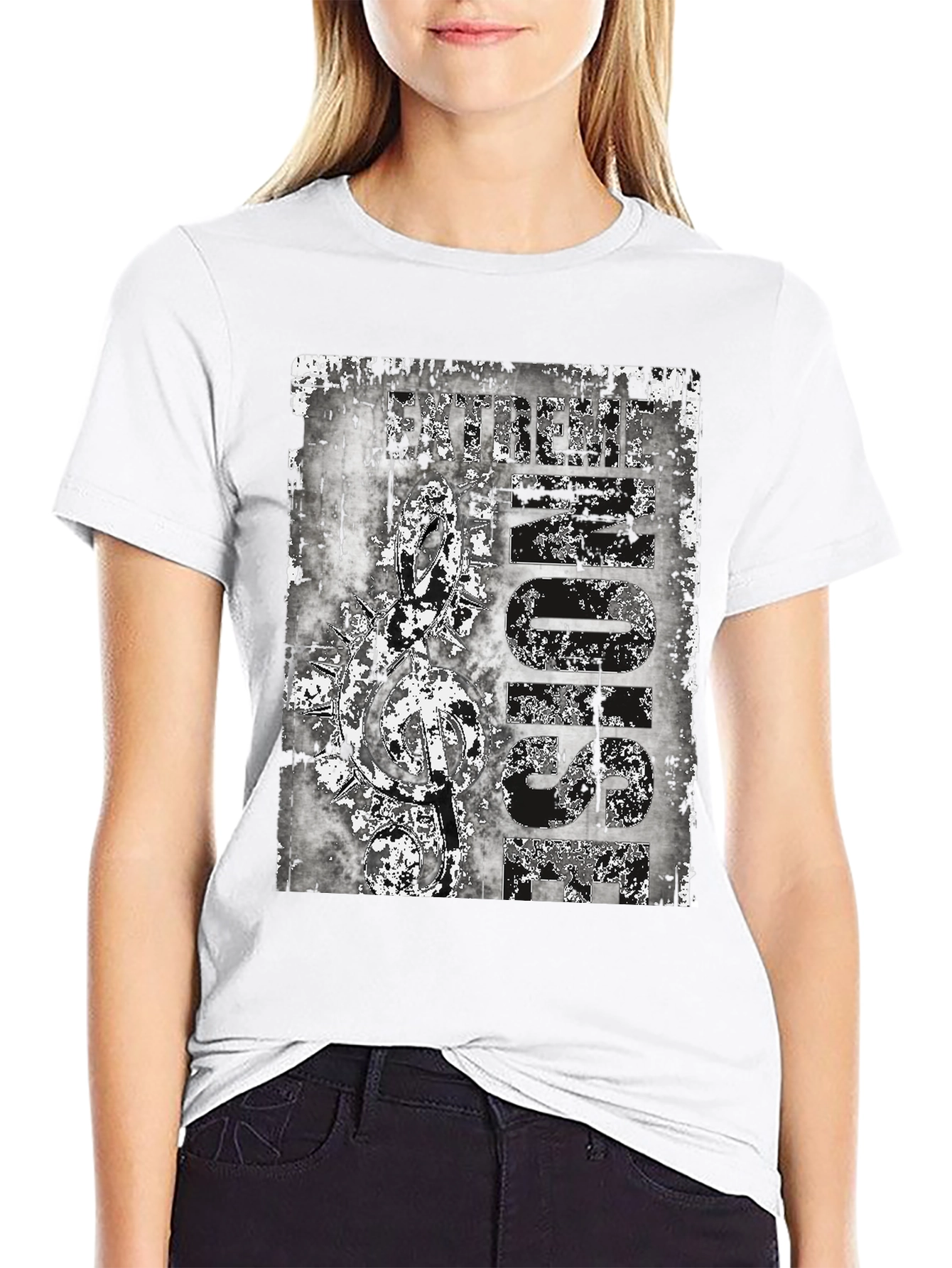 Edgy Black T-Shirt with Grunge Music Icon Design - 9