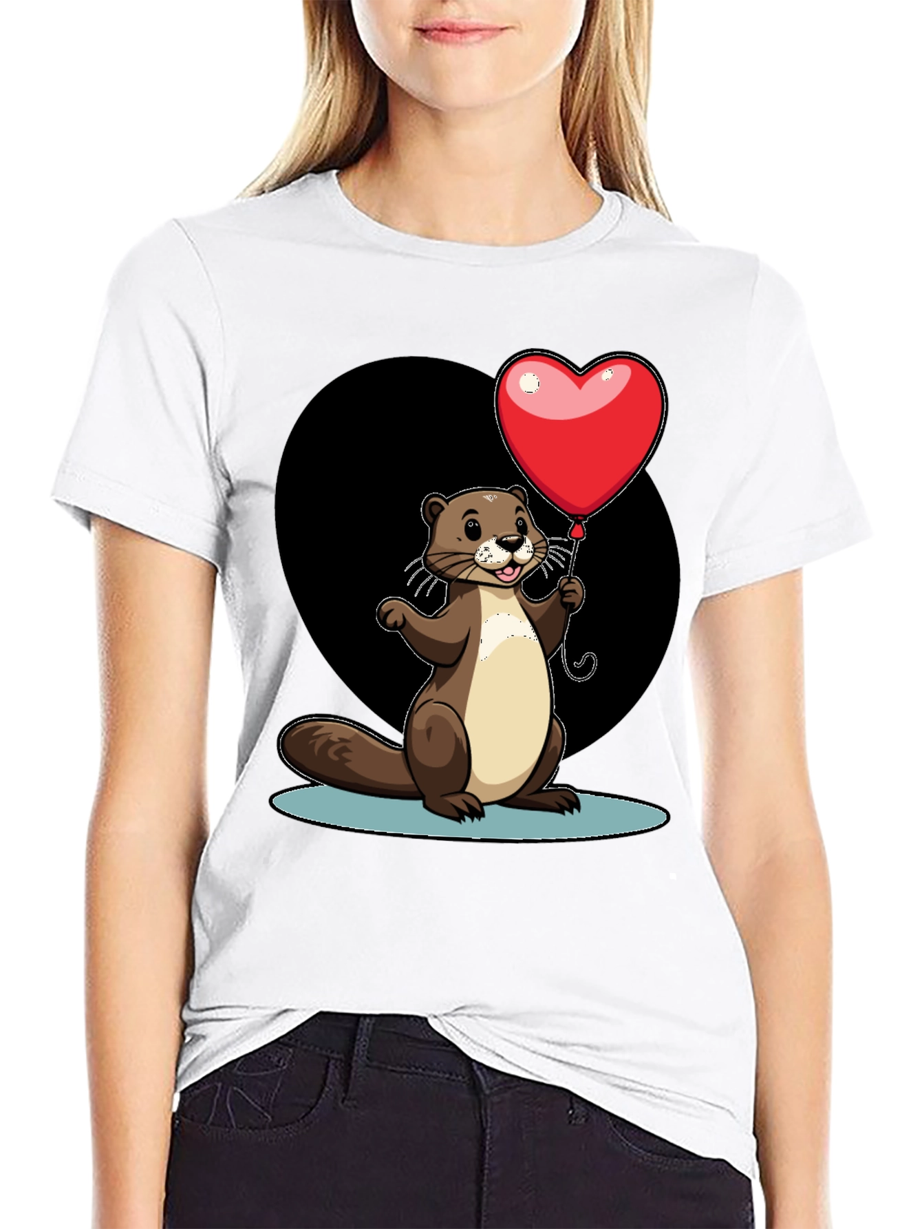 Black Heart Balloon Otter Graphic Tee - Valentine's Day view 9