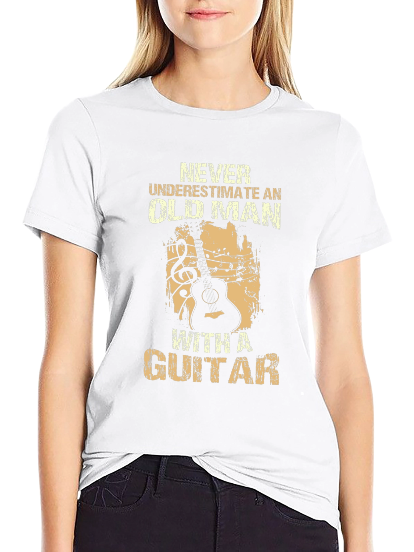 Black Never Underestimate Old Man Guitar T-Shirt view 9