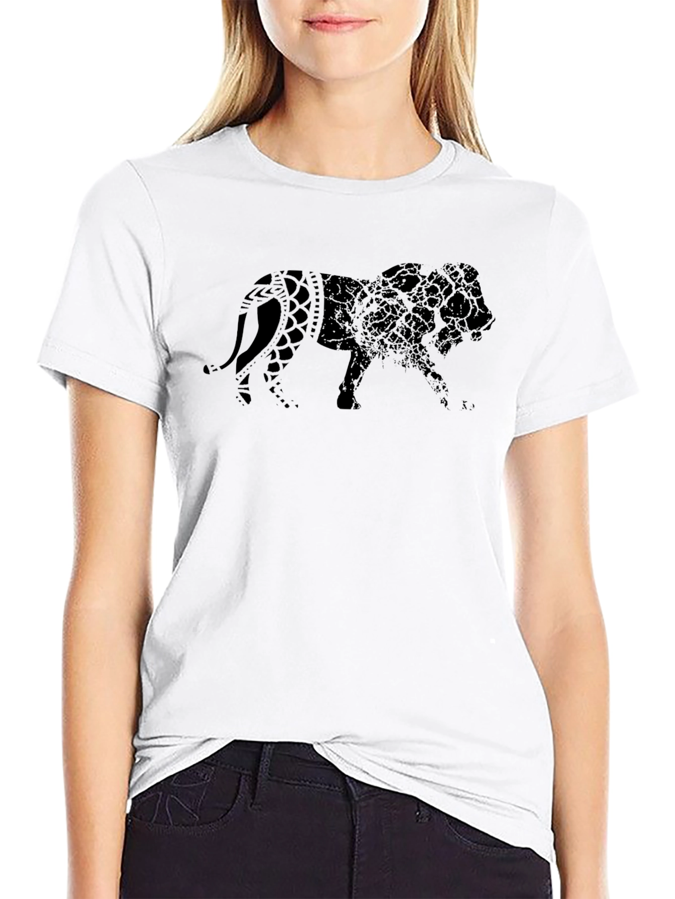 Black Lion Graphic Print Black T-Shirt view 9