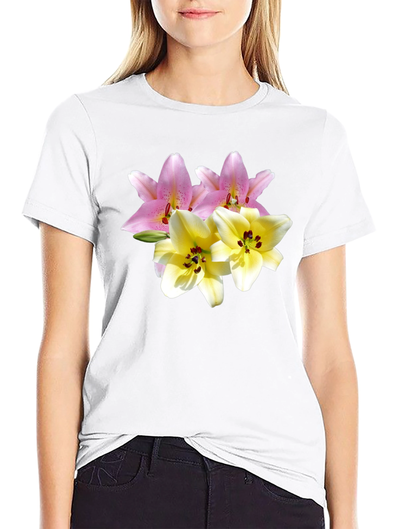 Black Floral Print Tee - Lily Design view 9