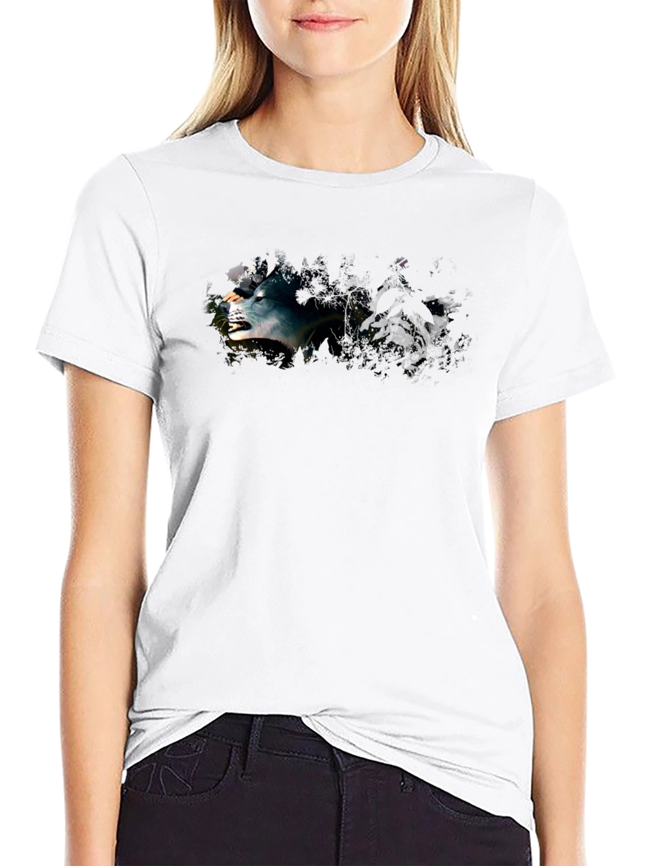Black Black T-Shirt with Wolf Graphic view 9
