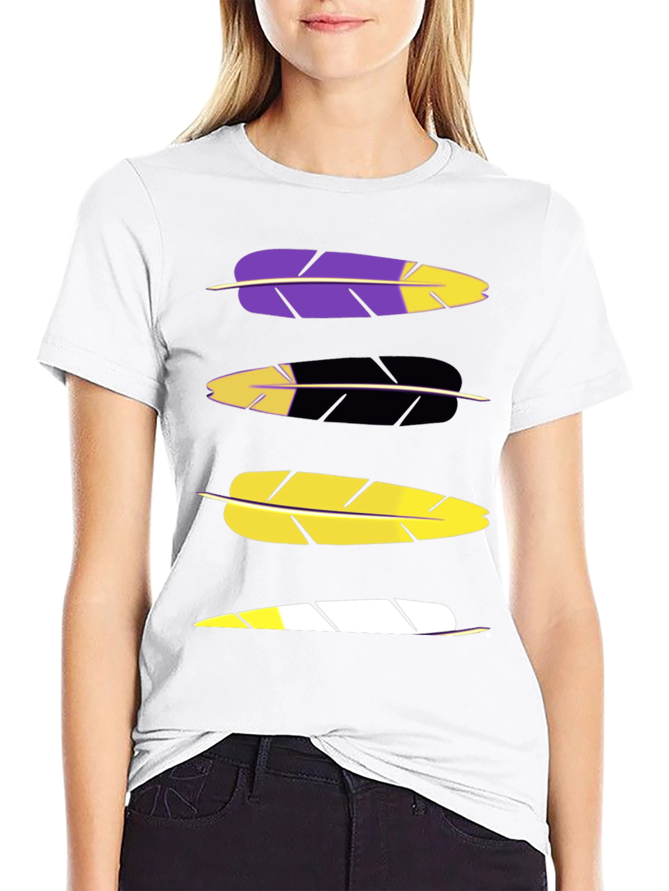 Black Feather Graphic Tee - Black Cotton Blend Casual T-Shirt view 9