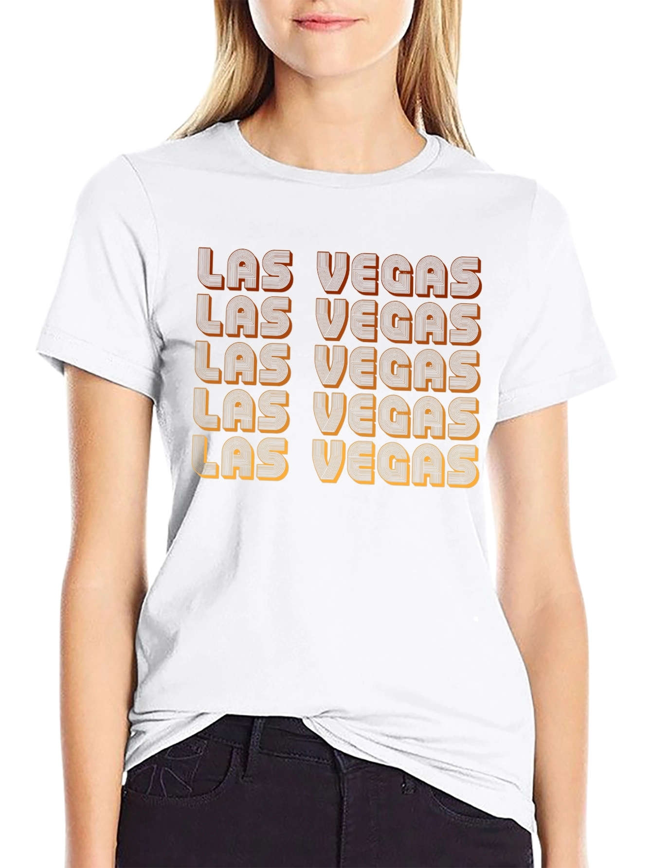 Black Las Vegas Retro Text Black T-Shirt view 9