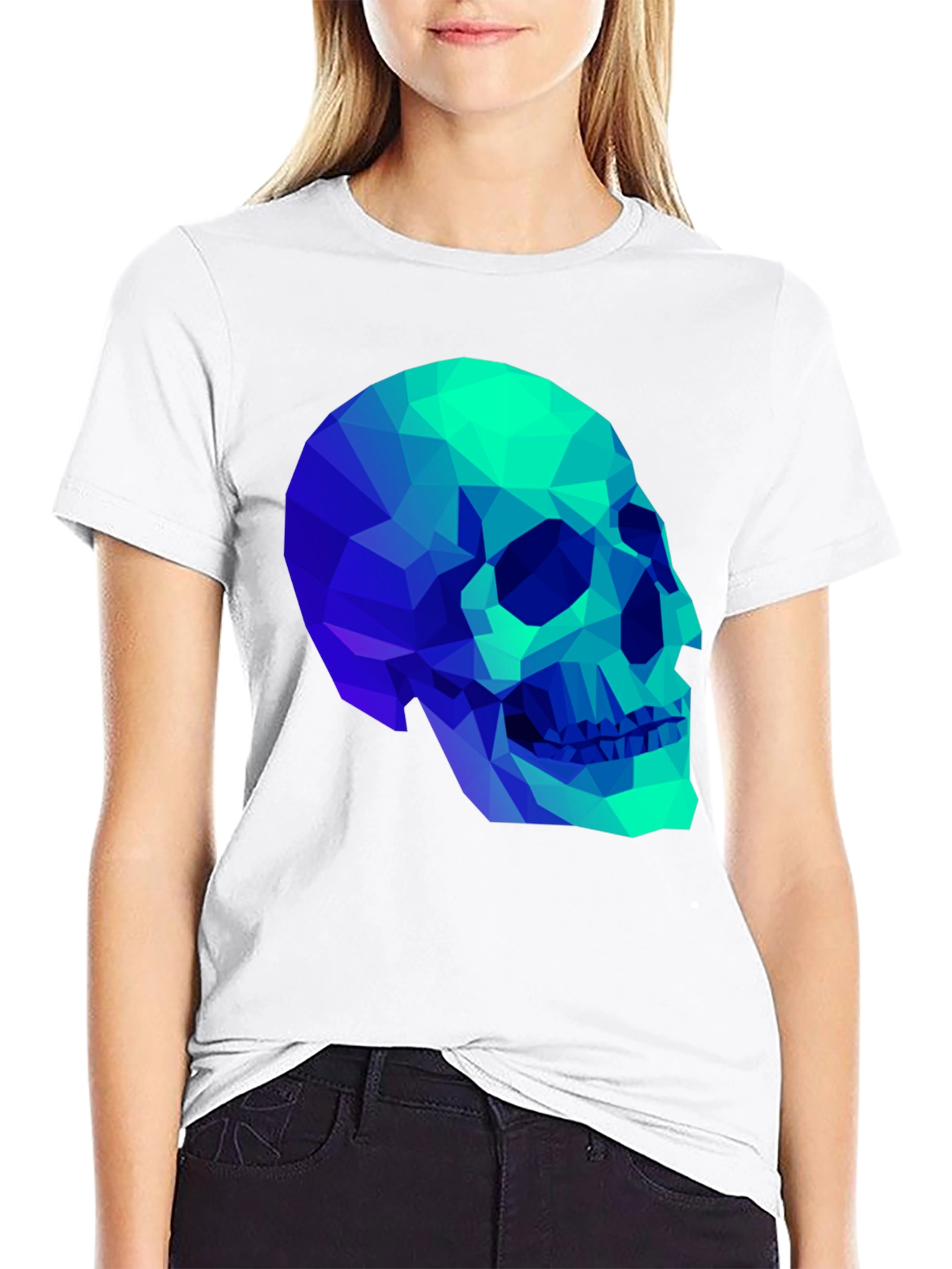 Black Geometric Skull Graphic Black T-Shirt view 9