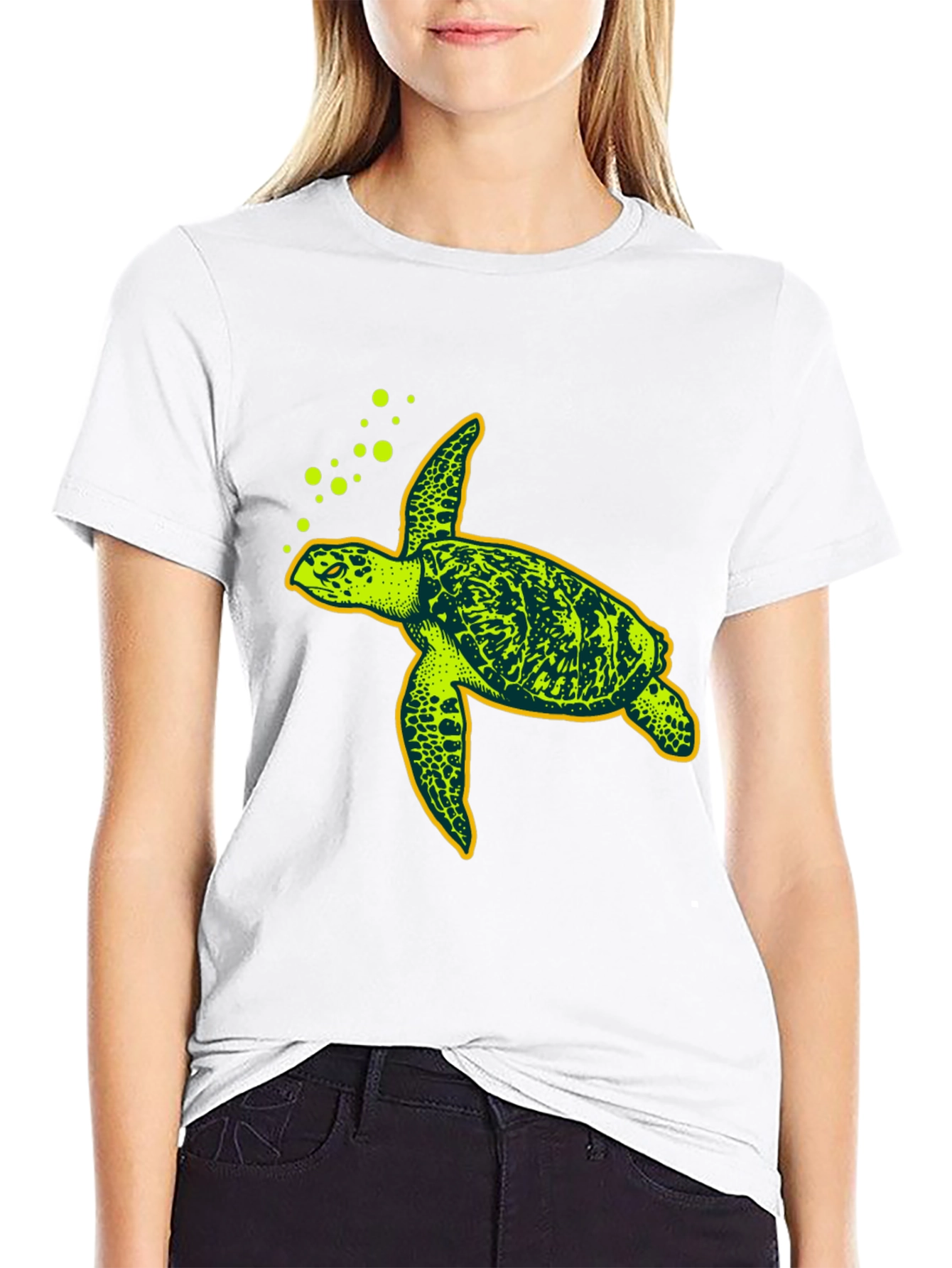 Black Sea Turtle Graphic Tee - Black Cotton T-Shirt view 9