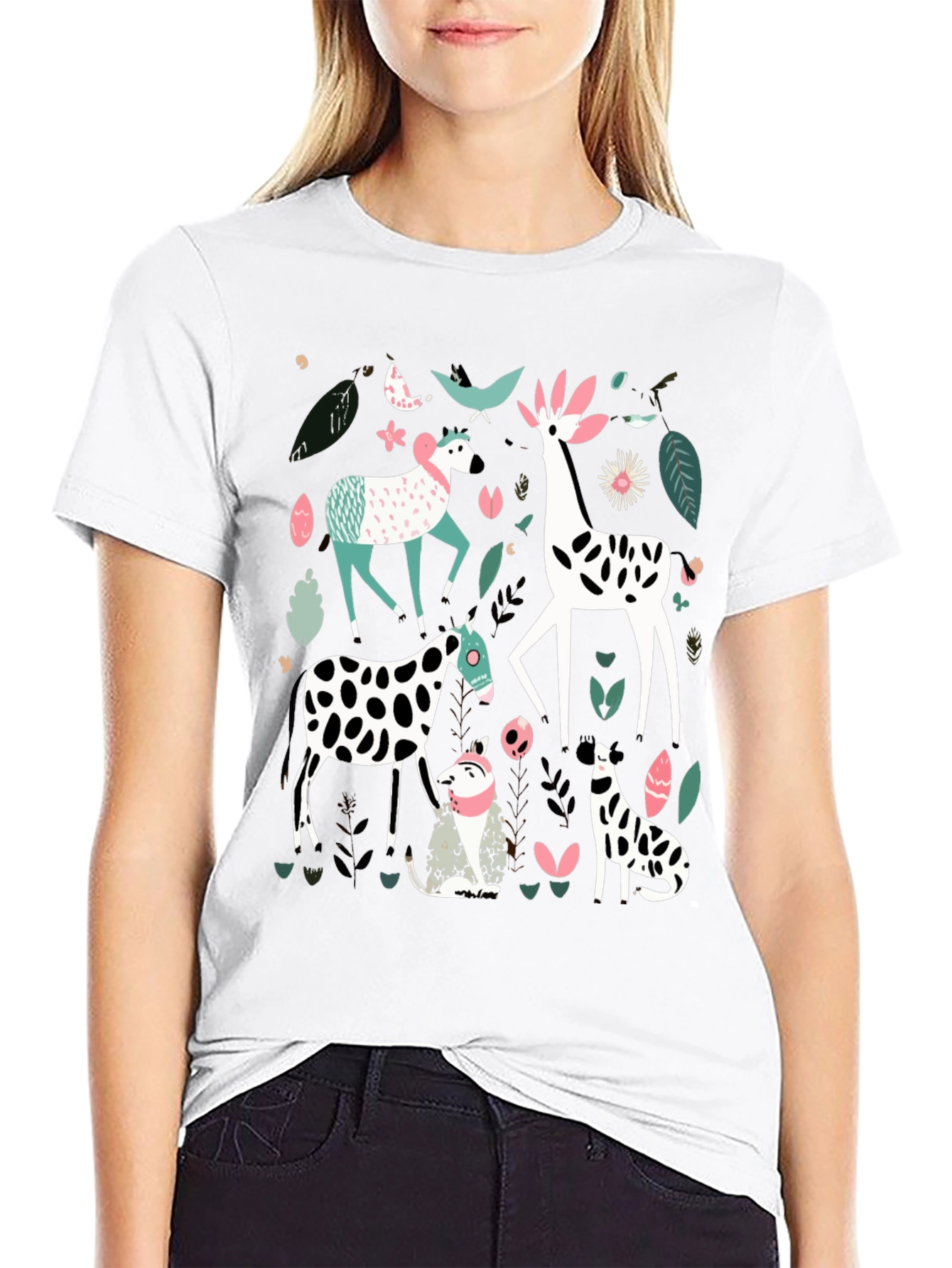 Black Whimsical Animal Print Tee - Unique Graphic Design view 9